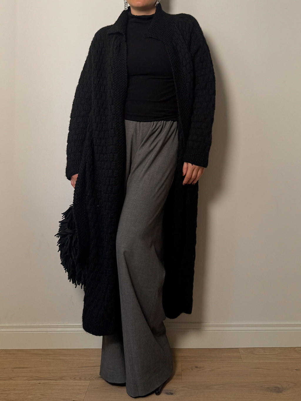 Pure wool embroidered maxi cardigan