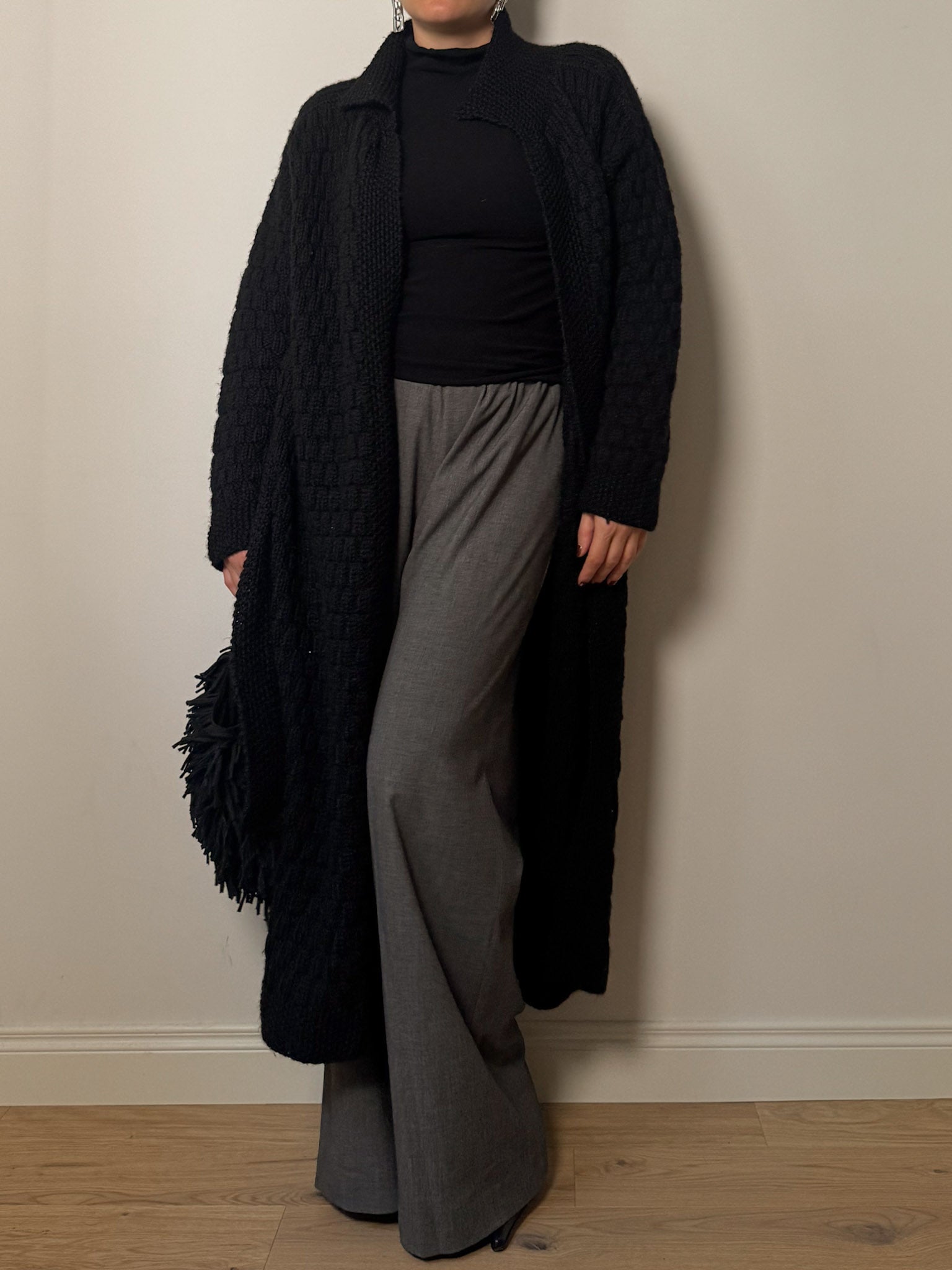 Pure wool embroidered maxi cardigan