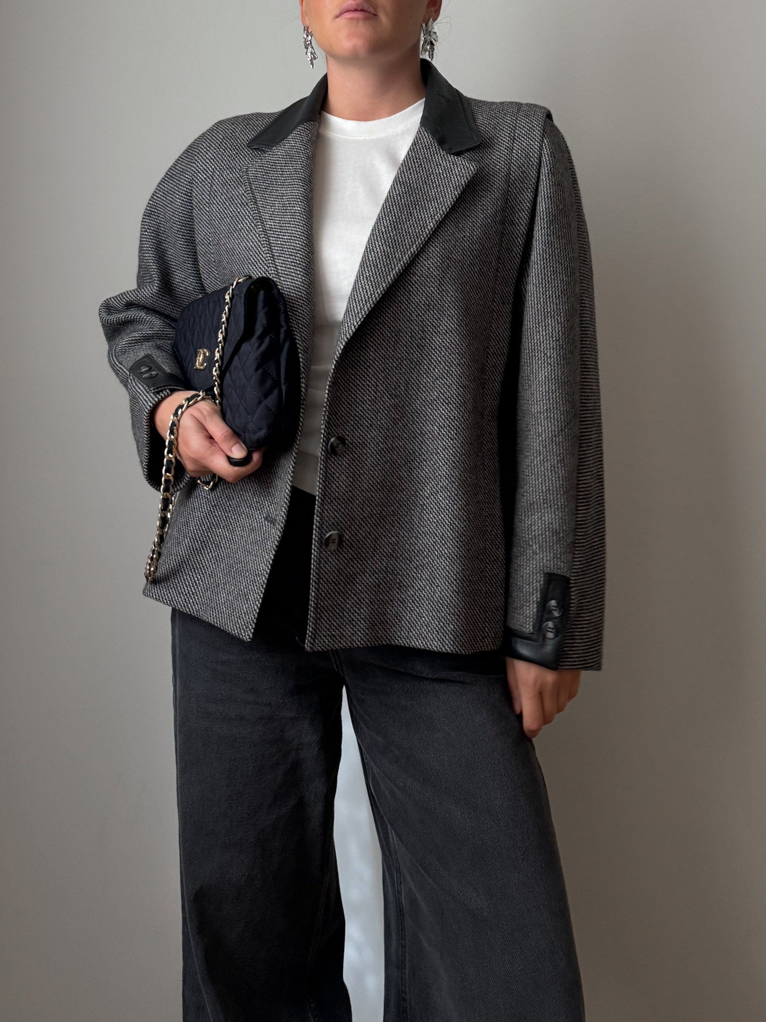 Wool and leather herringbone jacket