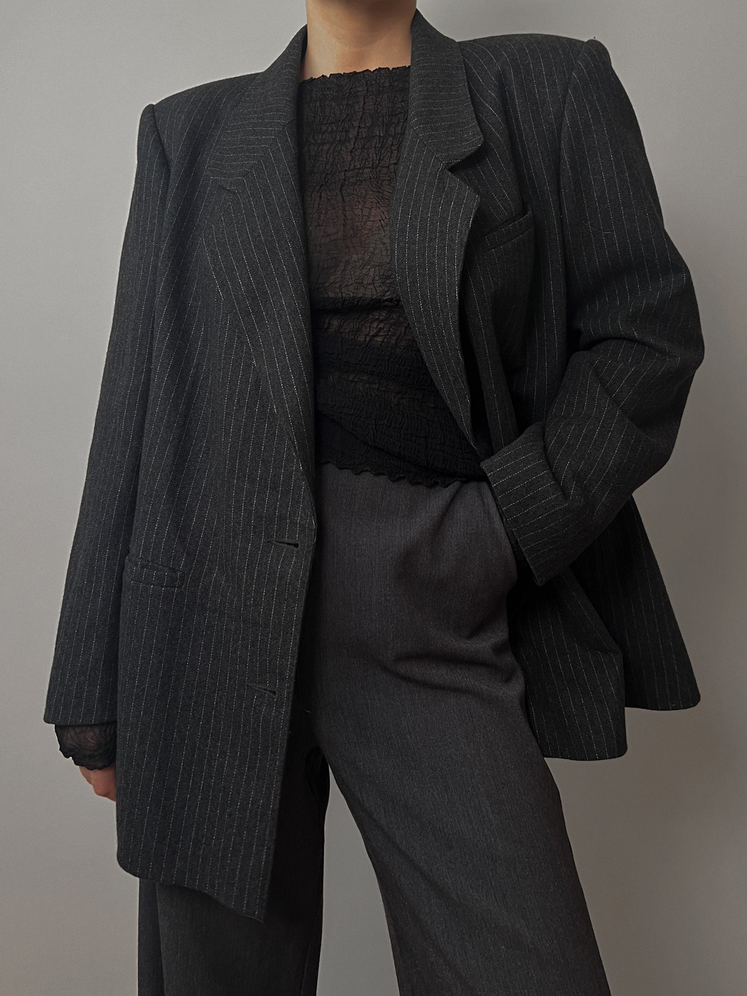 Pure wool pinstriped grey blazer