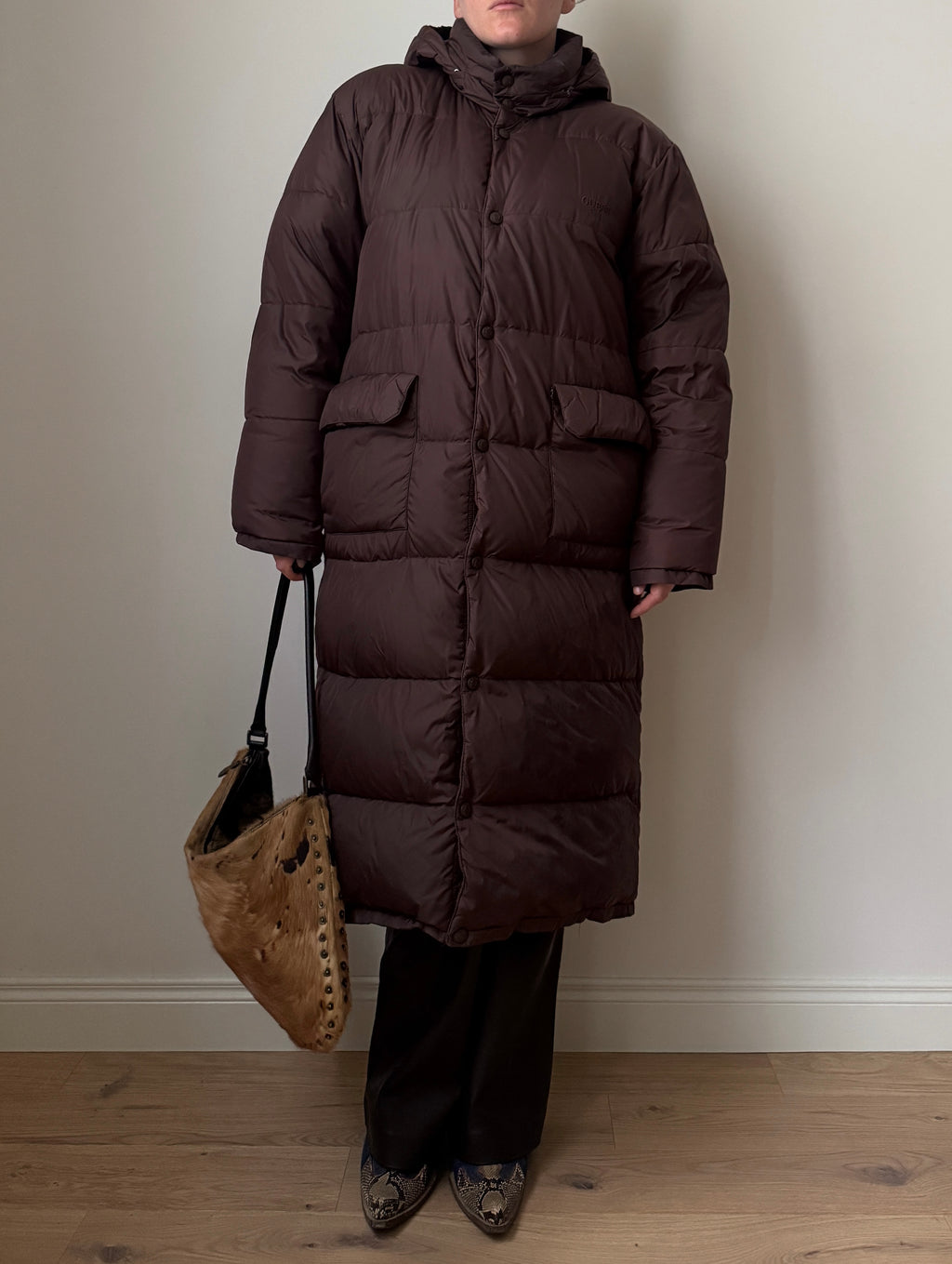 Guess real down brown long puffer