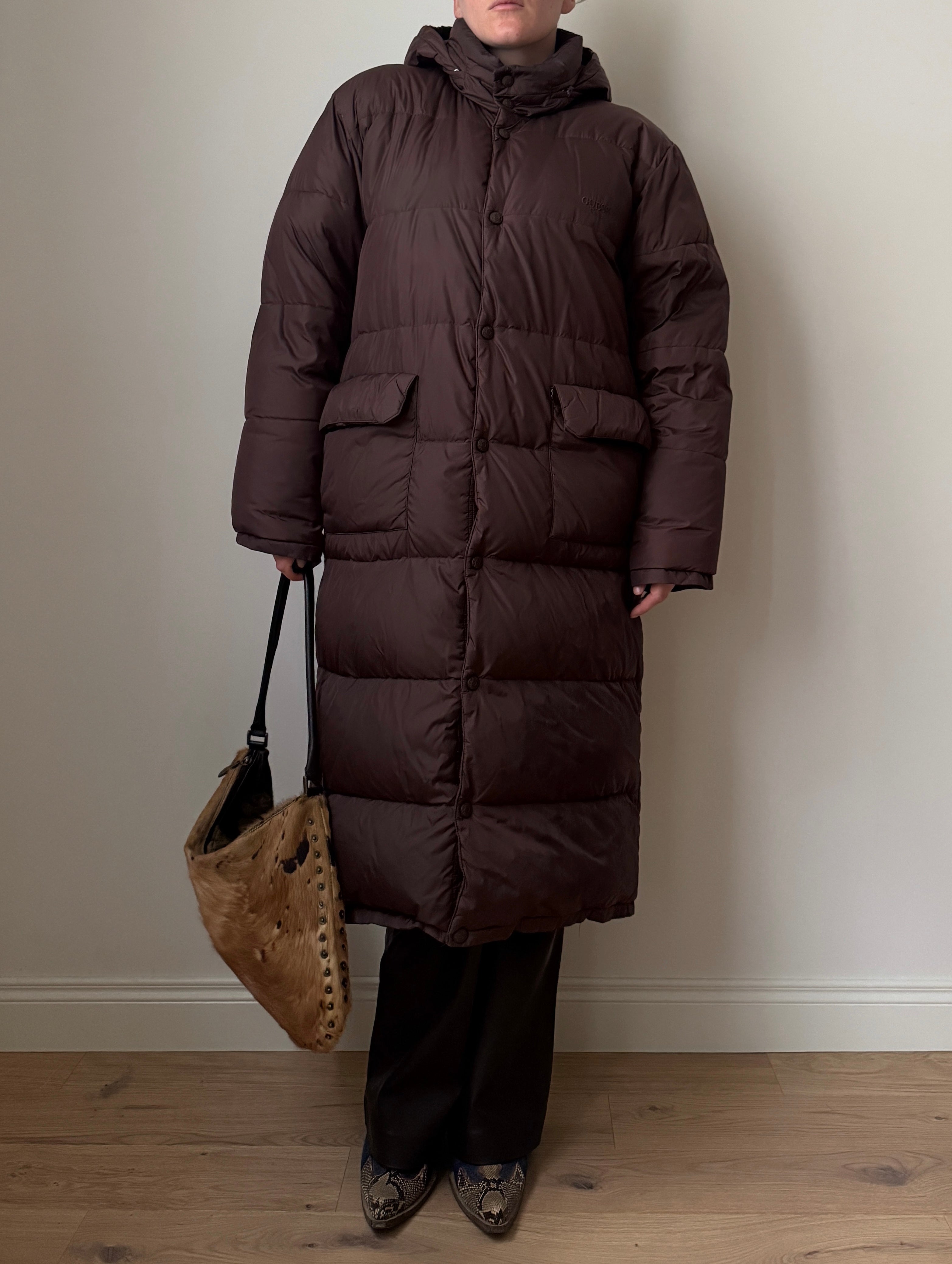 Guess real down brown long puffer