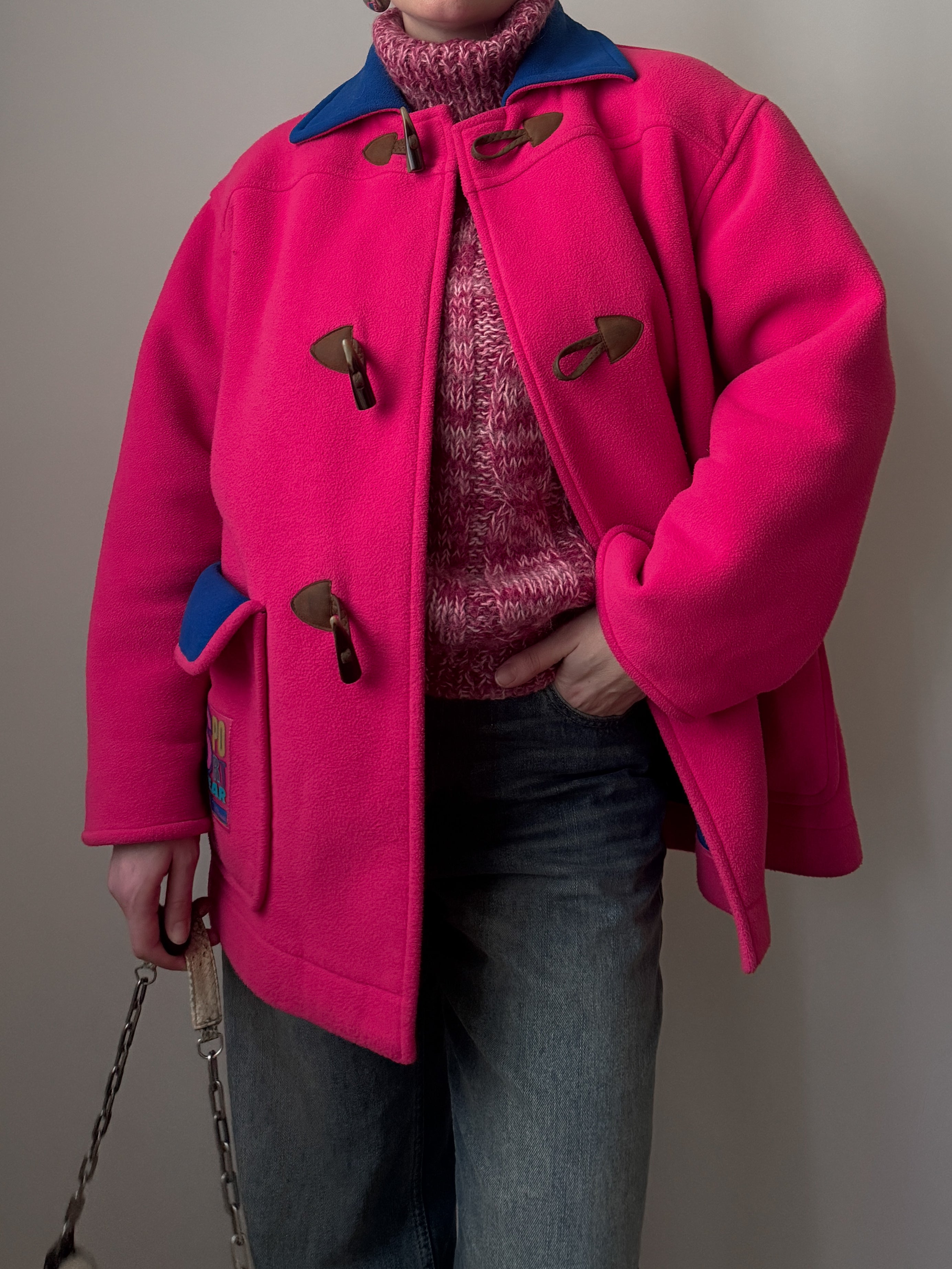 90s pink fleece duffle jacket