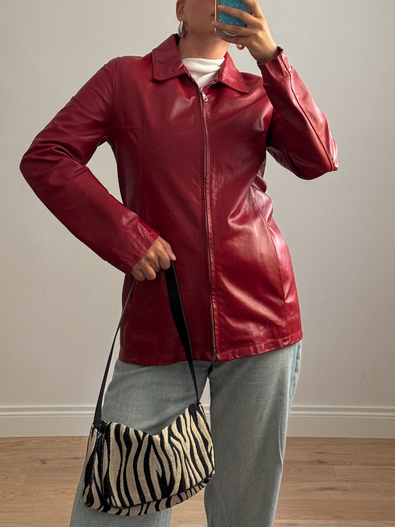 Real leather red jacket