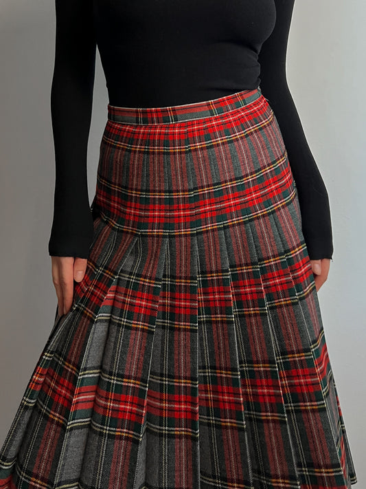 Pure wool pleated tartan skirt