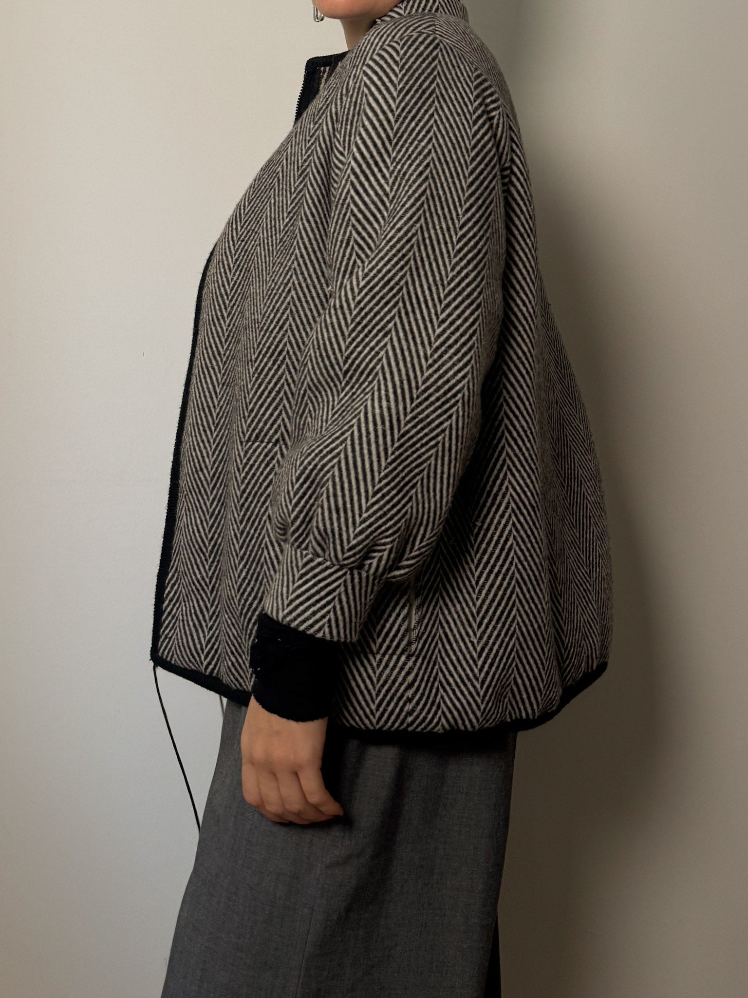 Pure wool black and white bomber