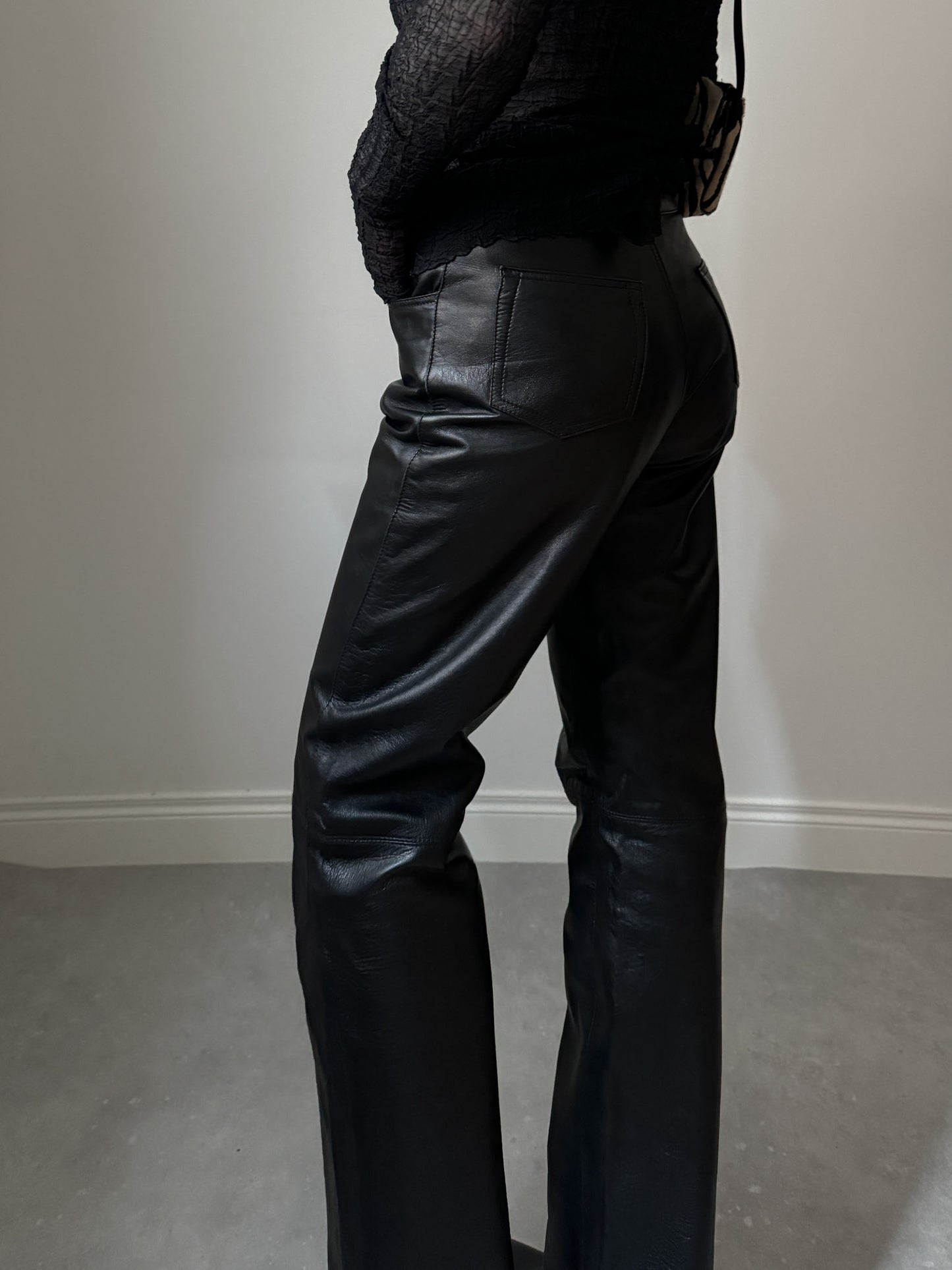 Real leather black pants