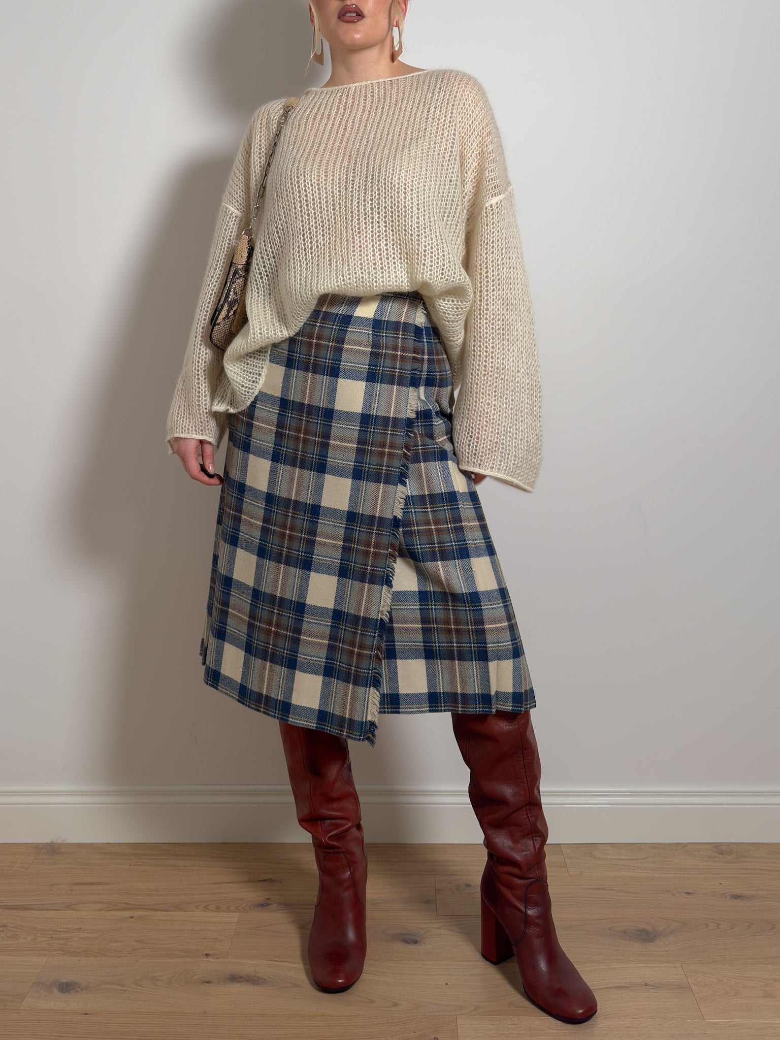 Pure wool tartan pleated skirt