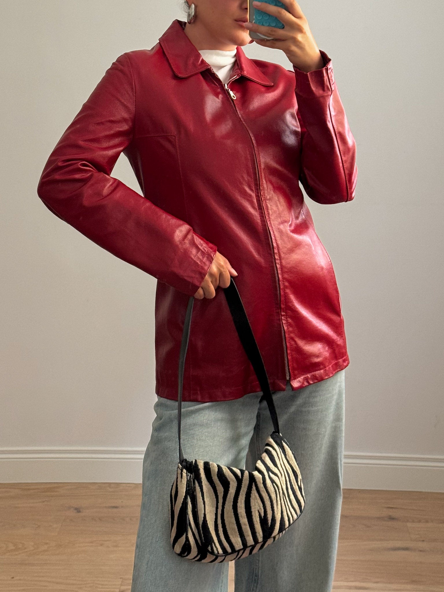 Real leather red jacket