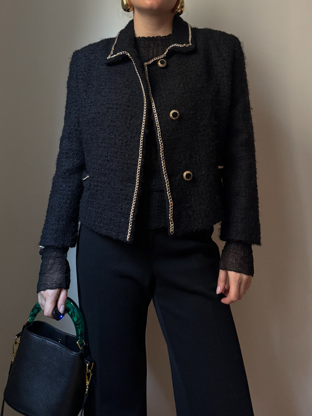 Pure wool bouclè black jacket