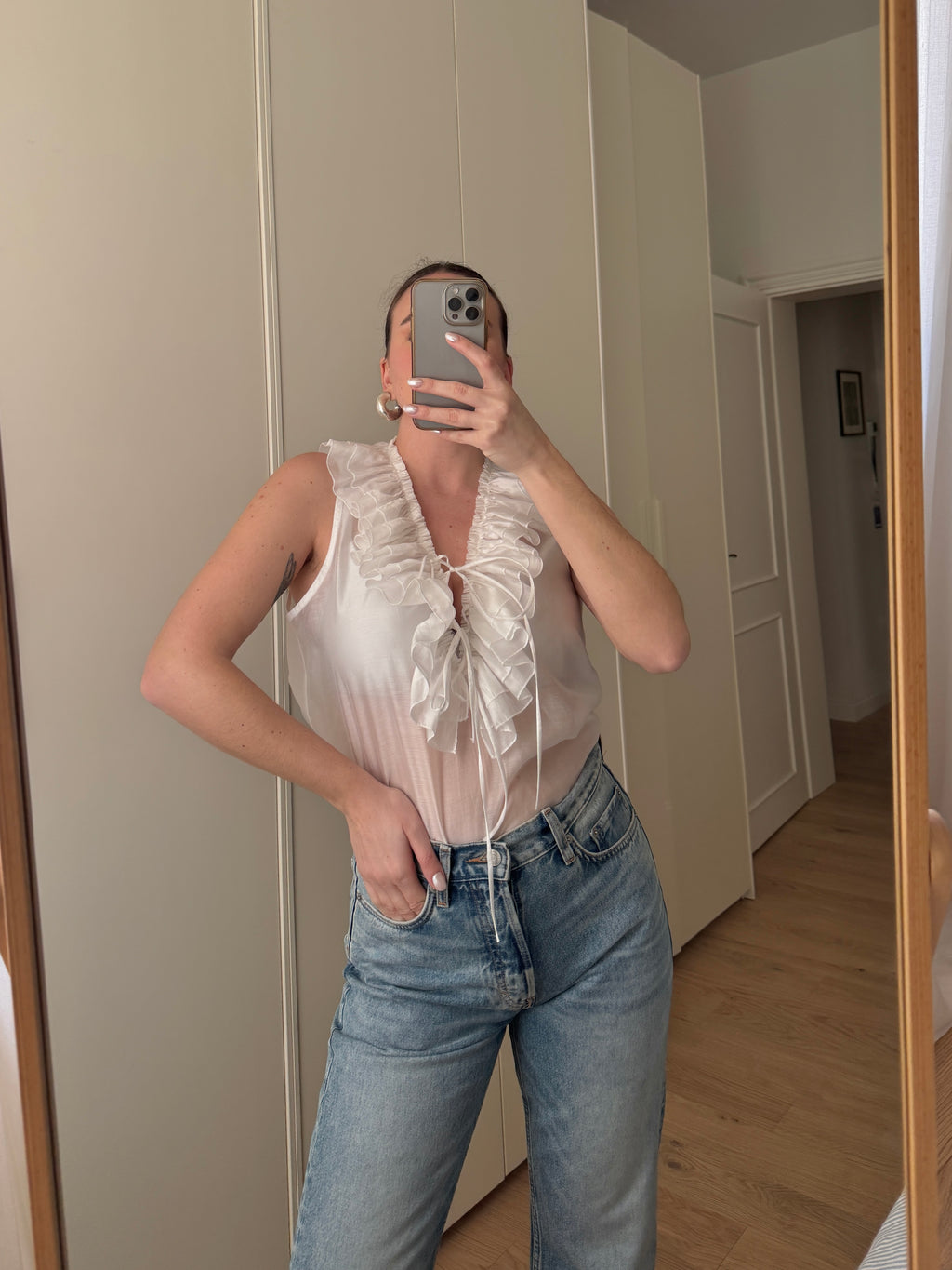 Blusa con rouches in cotone leggero