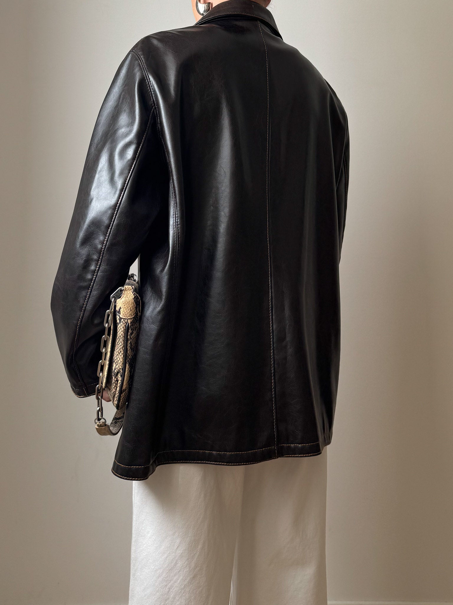 Faux leather distressed jacket