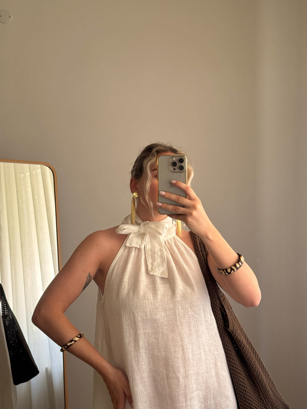 Abito in lino con fiocco - Bianco