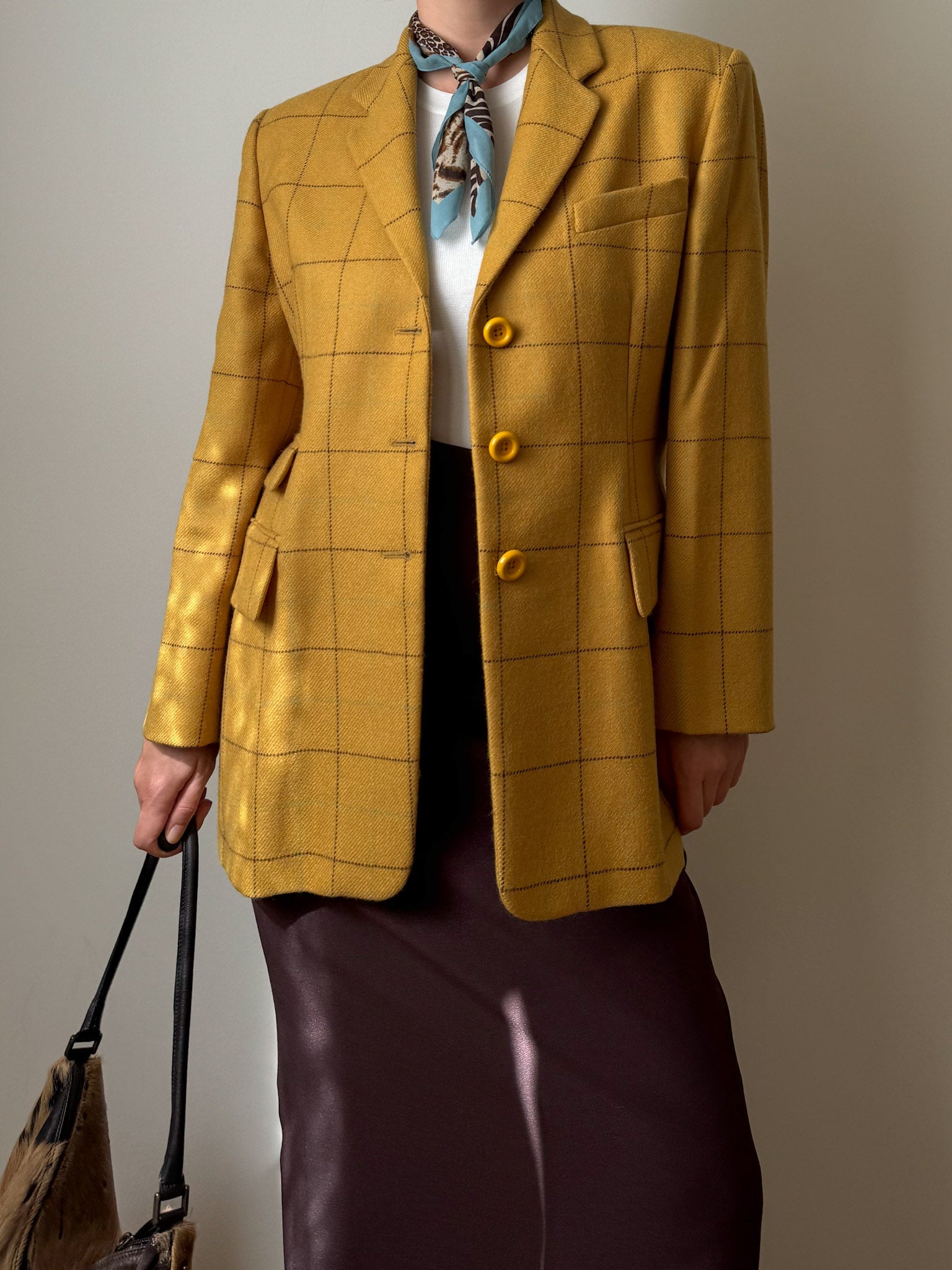 Pure wool check yellow blazer