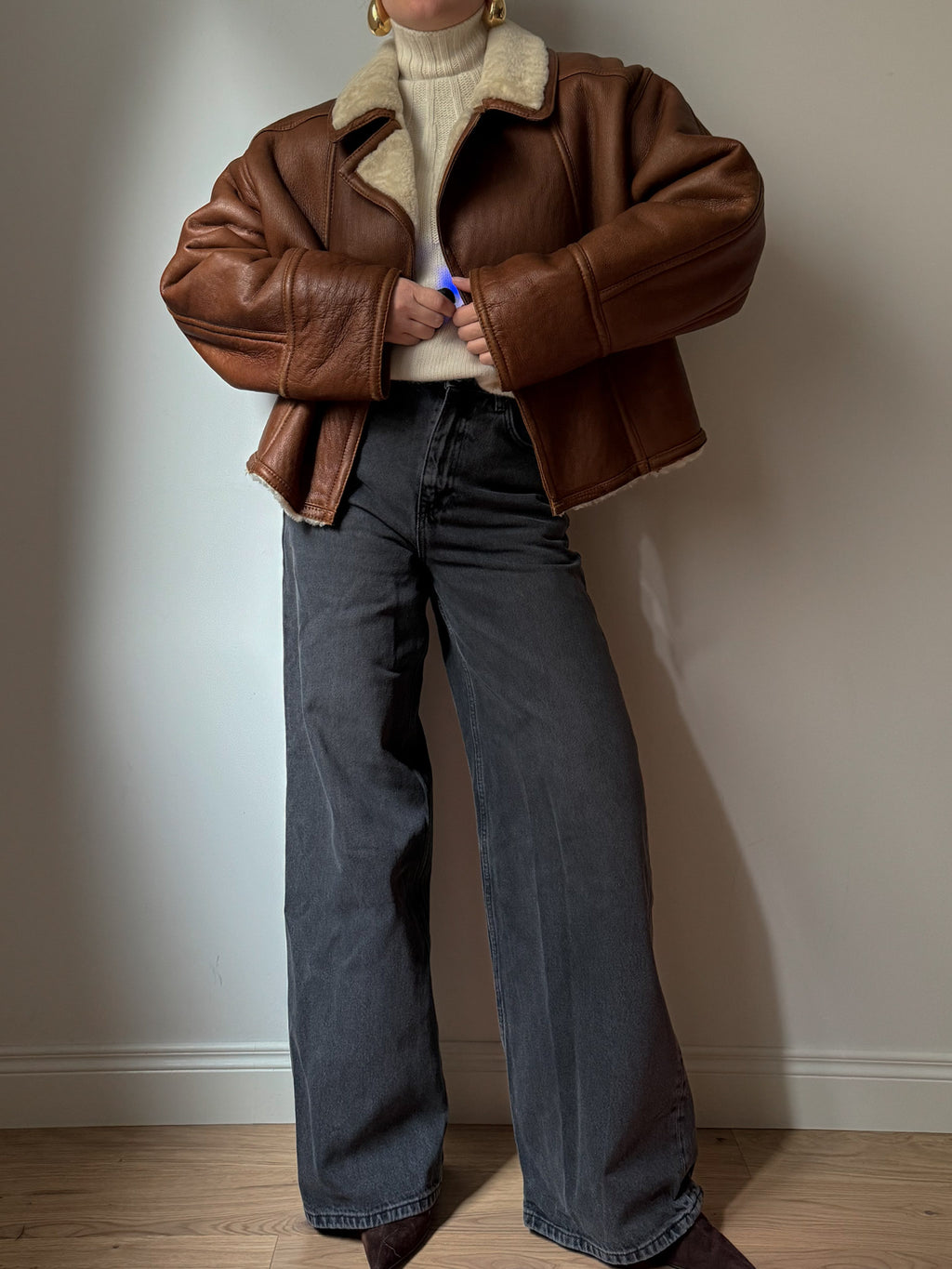 Cropped real shearling