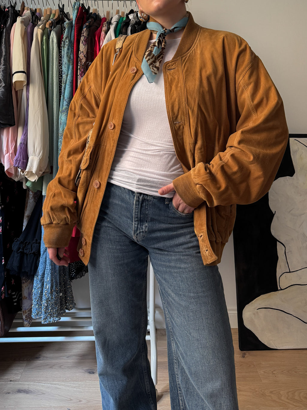 Real suede caramel bomber