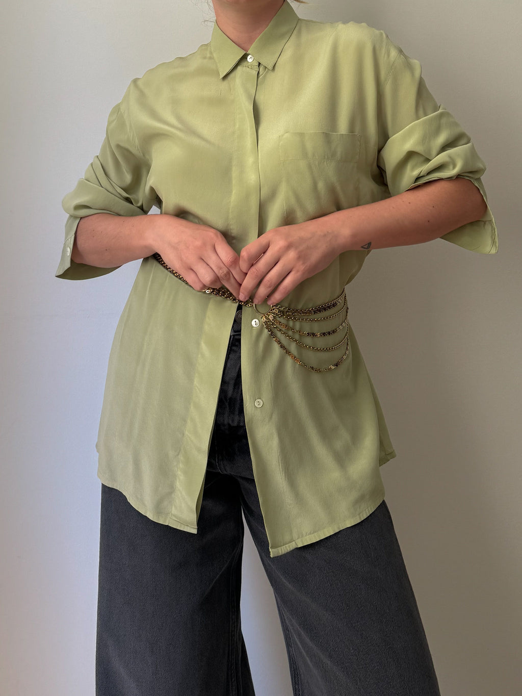 Pure silk green shirt