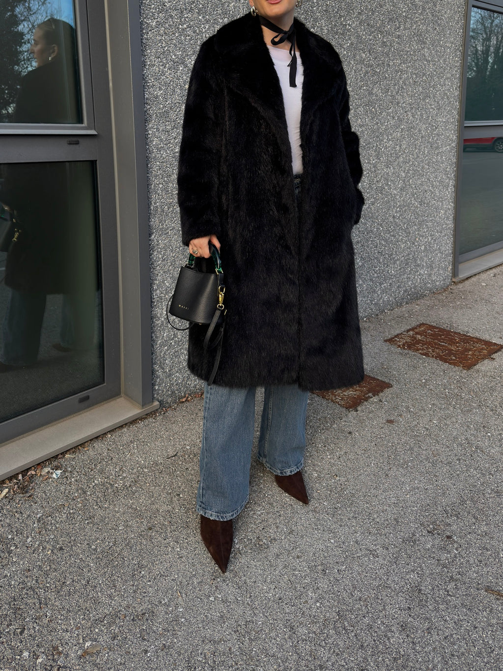 Fur black coat