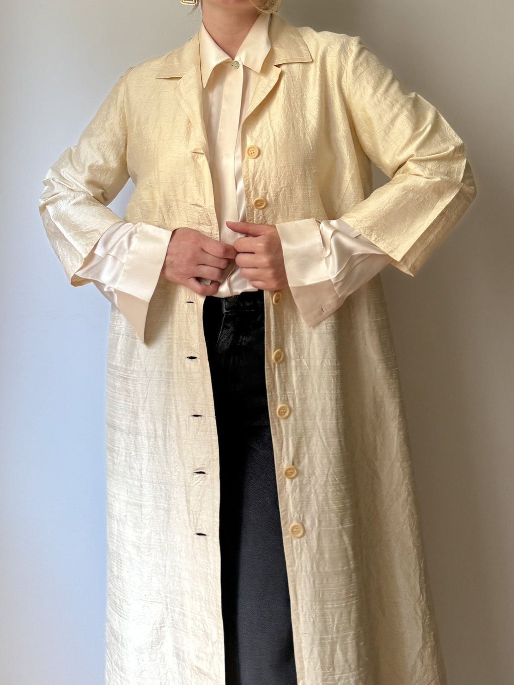 Shantung silk ivory duster