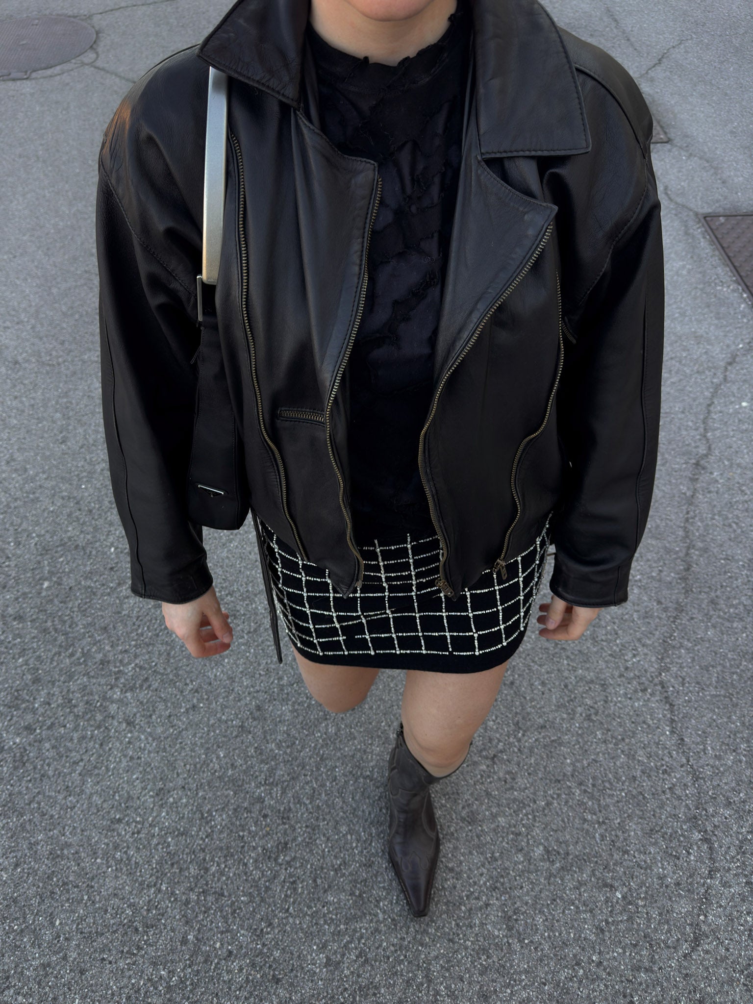 Genuin leather black bomber