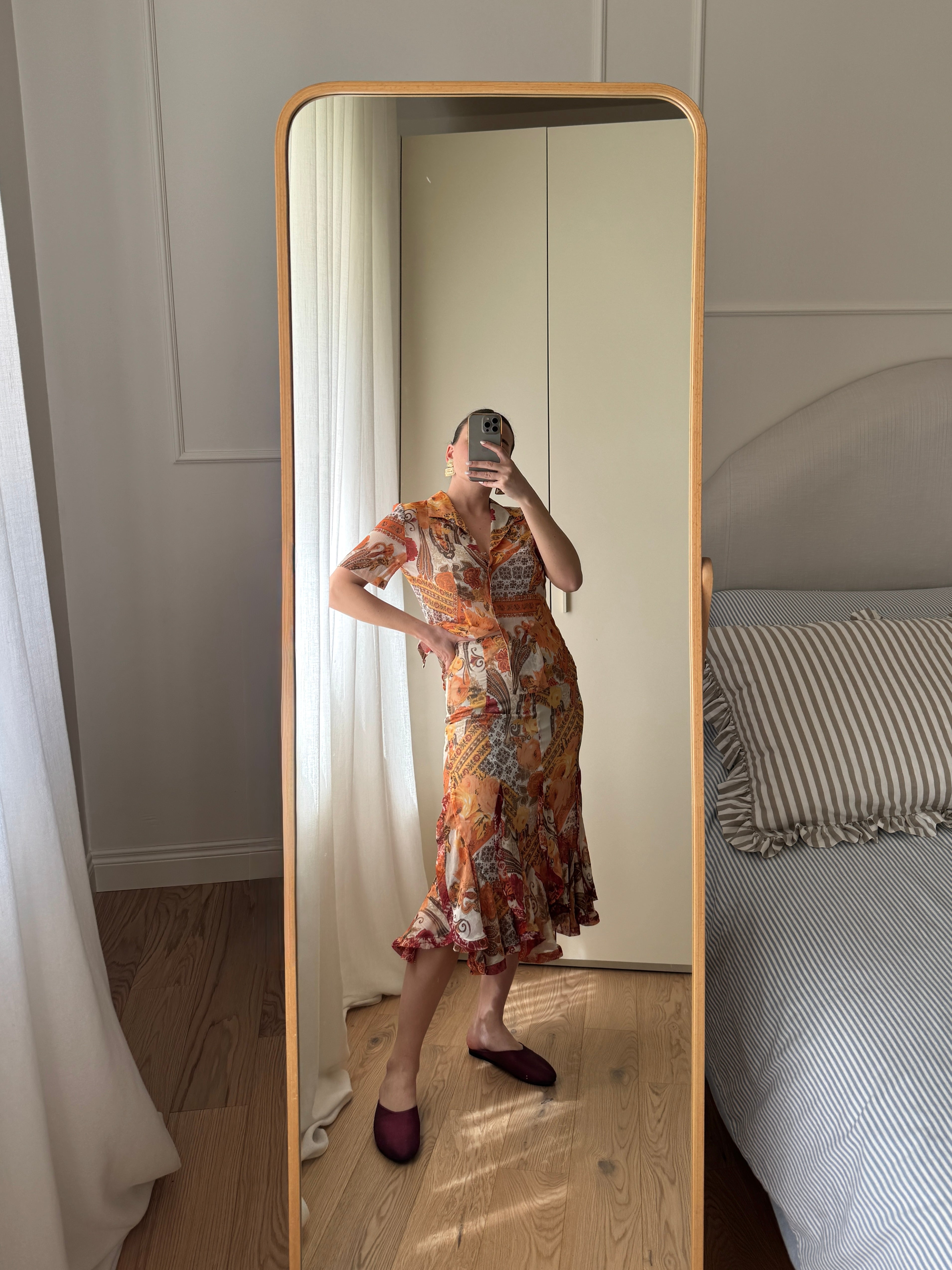 Set coordinato in viscosa stampa patchwork arancio