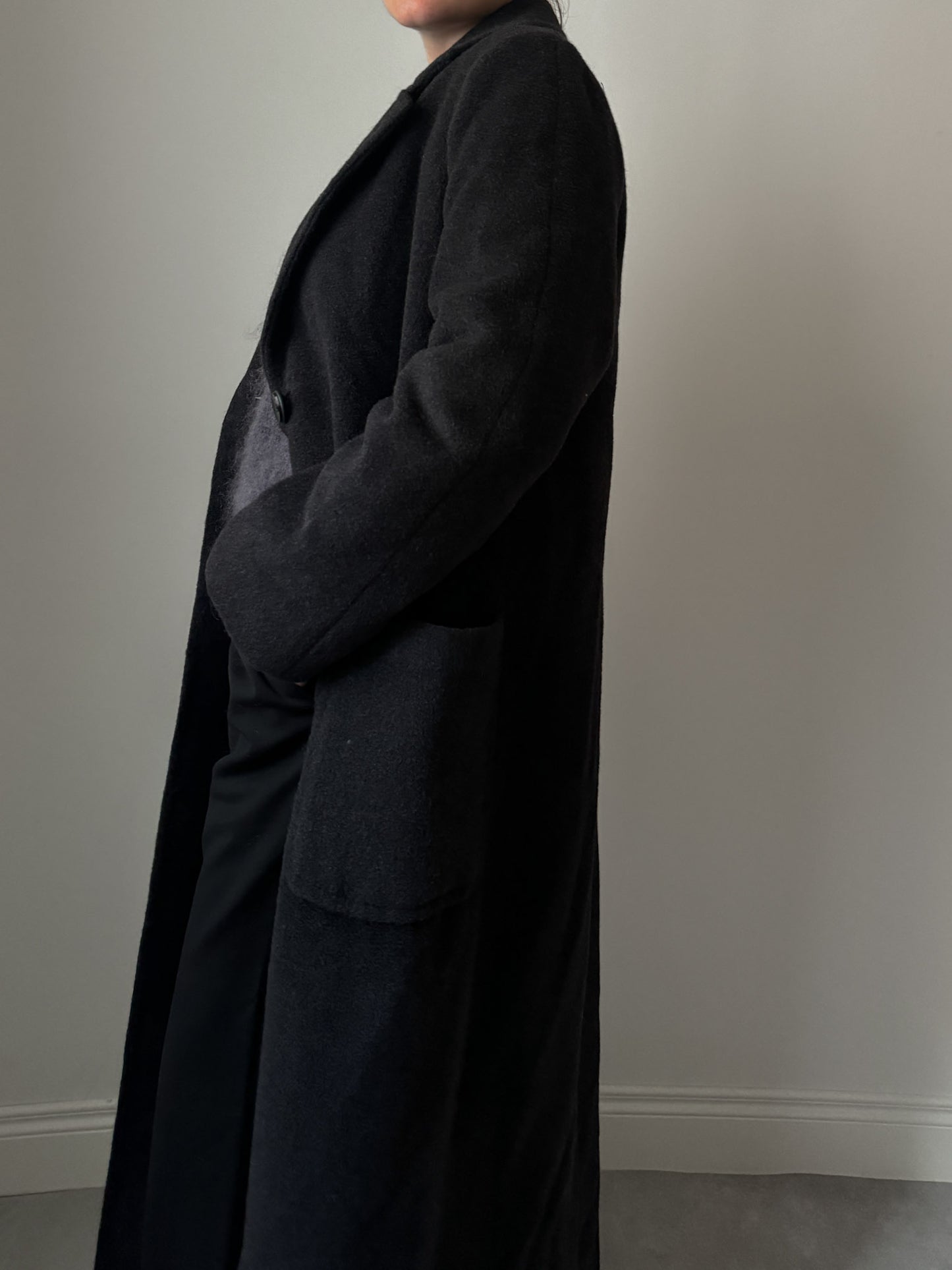 Pure wool anthracite long coat