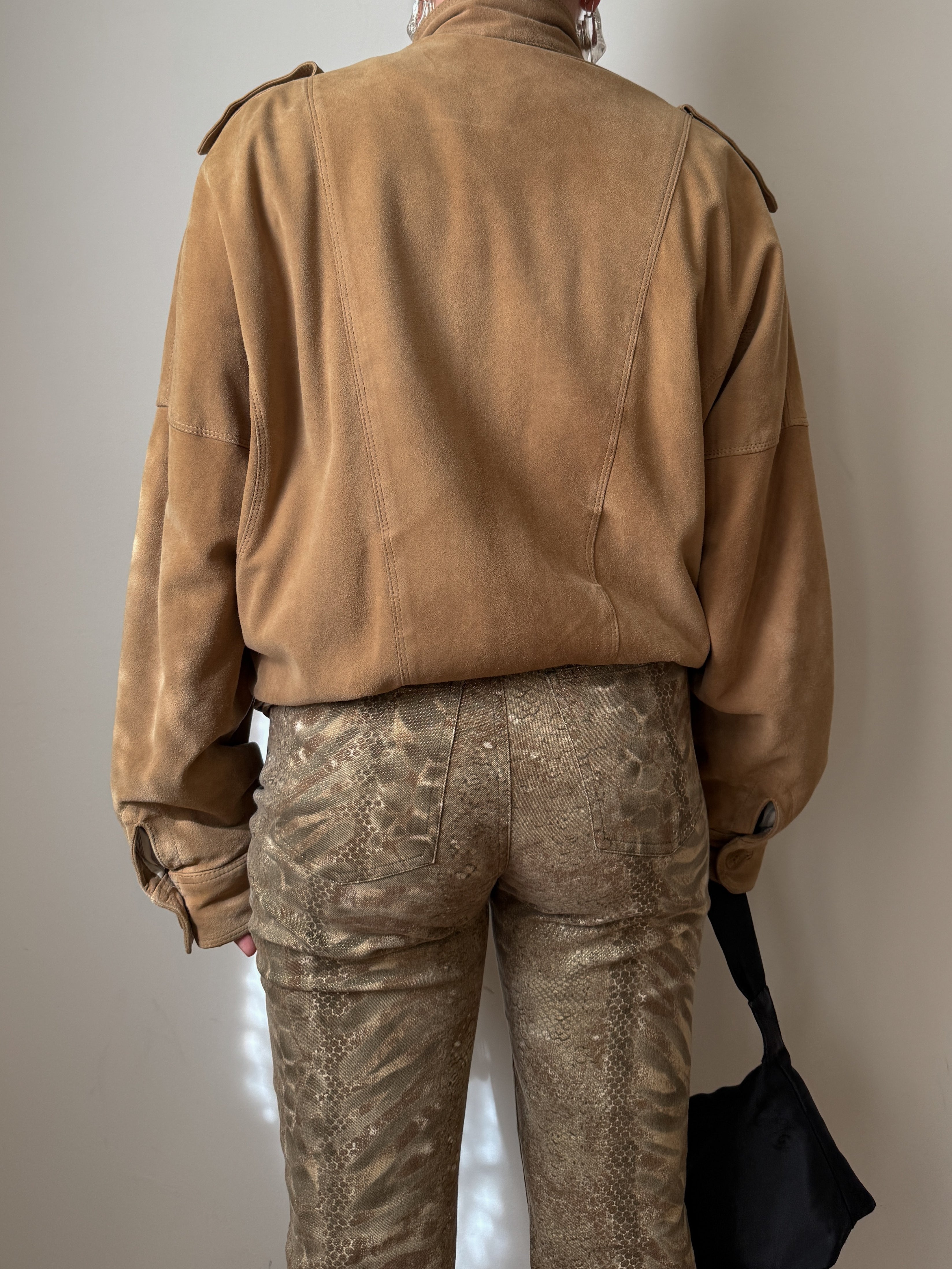 Real suede camel bomber