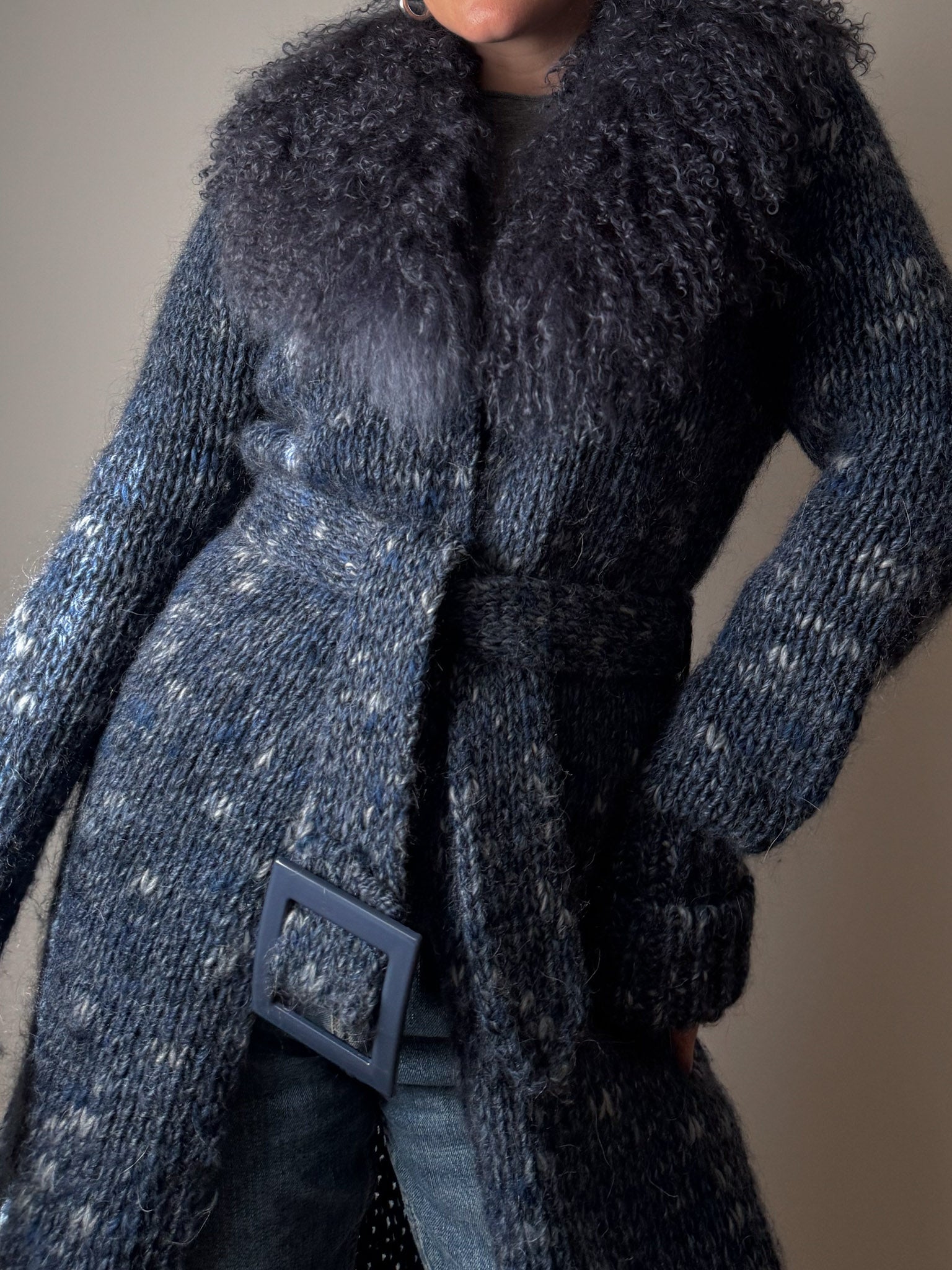 Wool, mohair and mongolian blue maxi cardigan