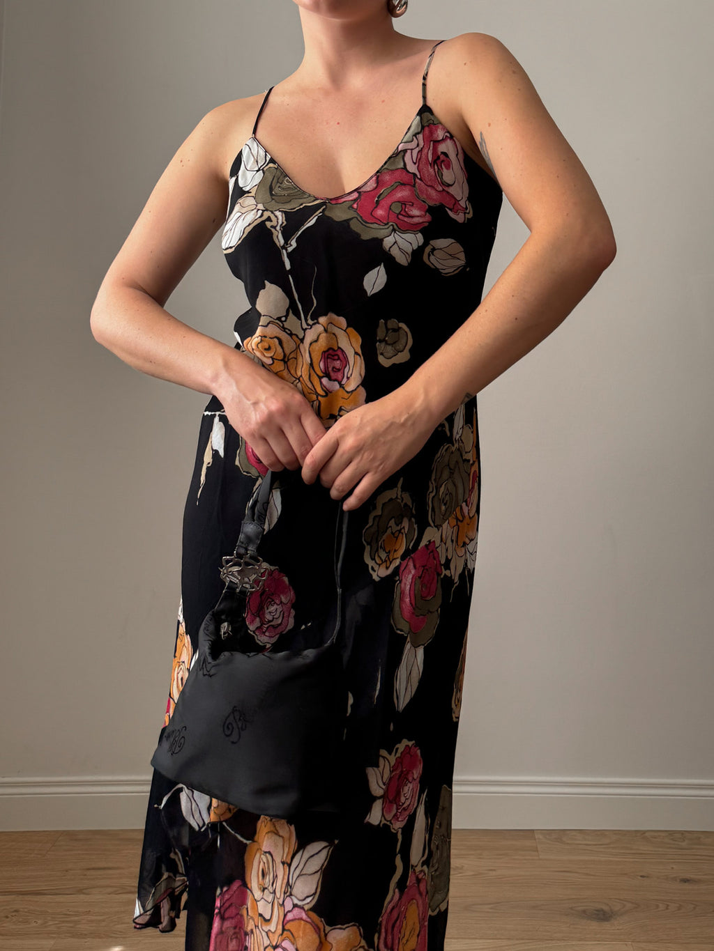 Viscose floral black dress