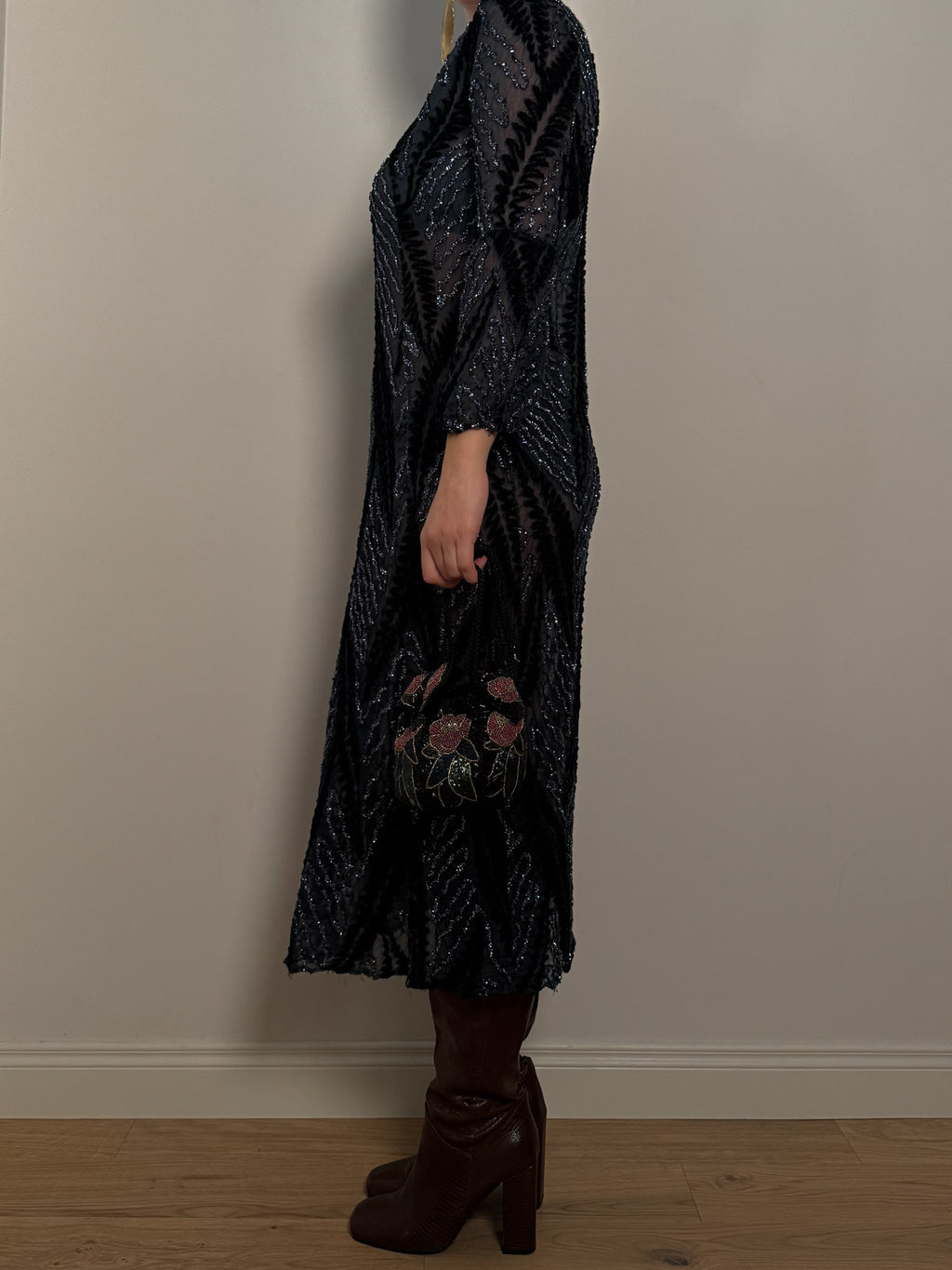 Metallic patterned sheer dress