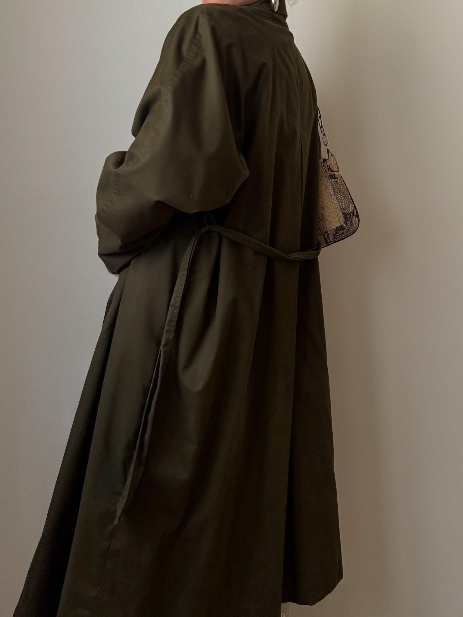 Cotton kaki green long trench