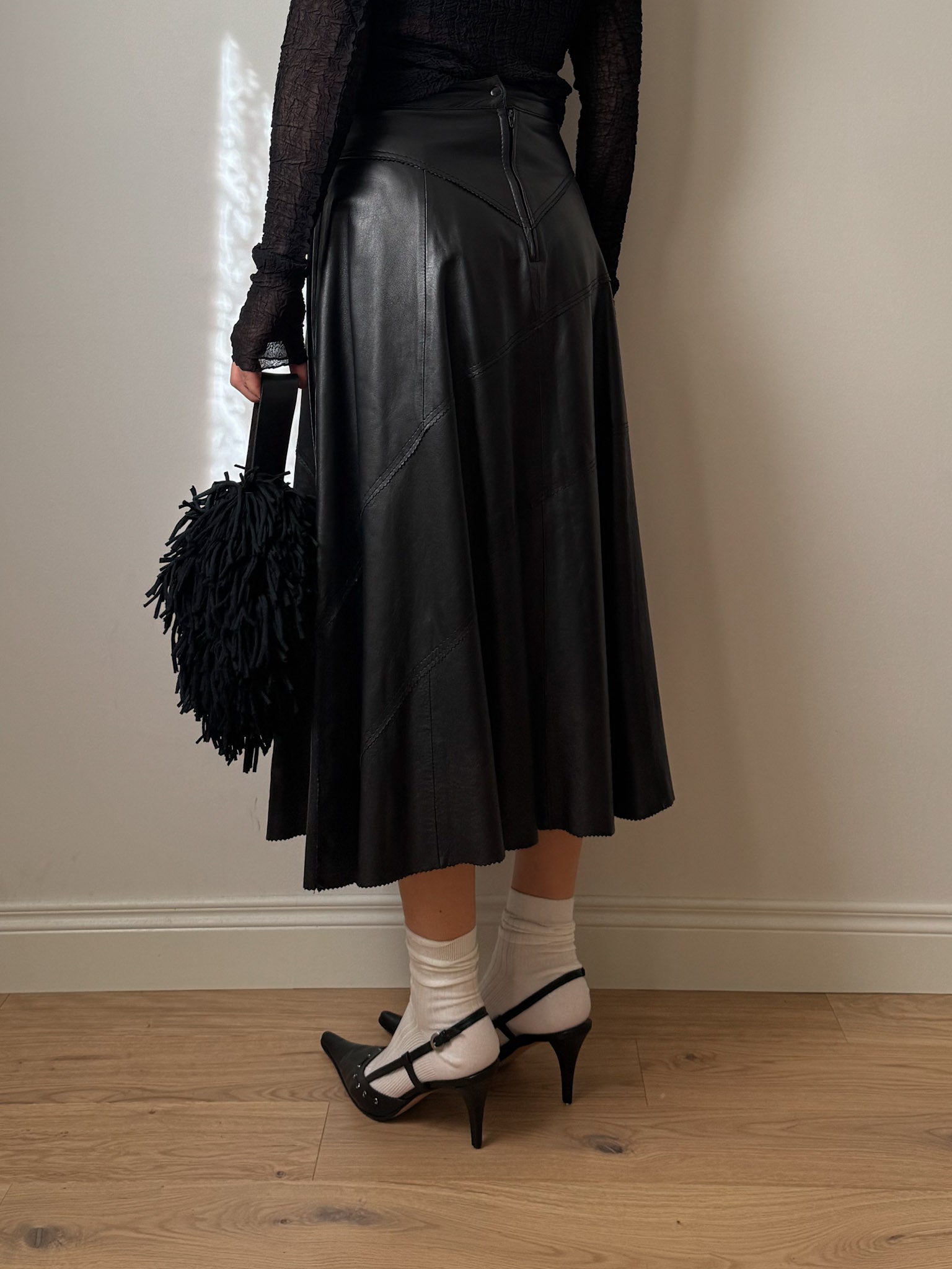 Real leather black skirt