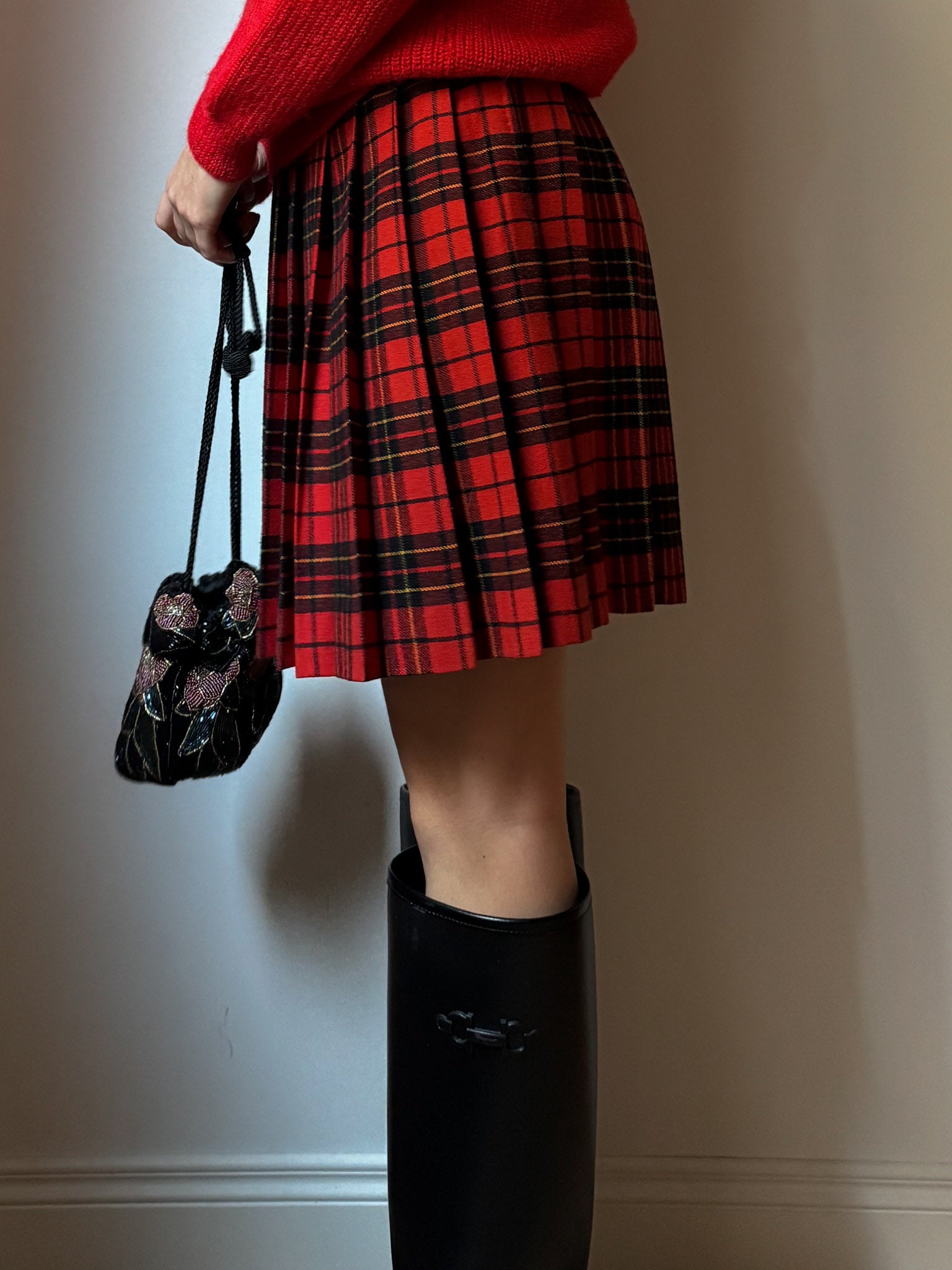 Pure wool red tartan skirt