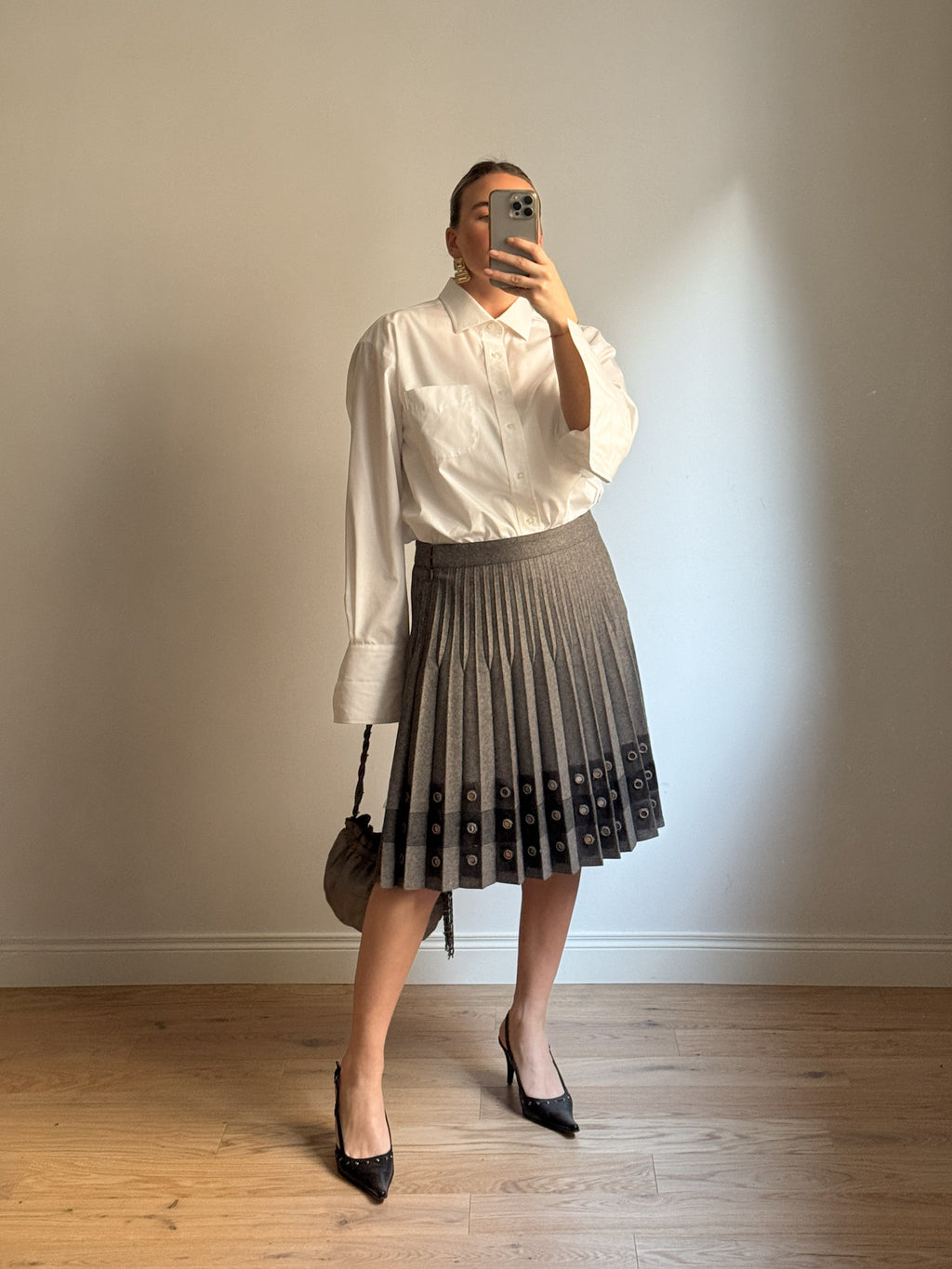 Wool and viscose pleated grey skirt