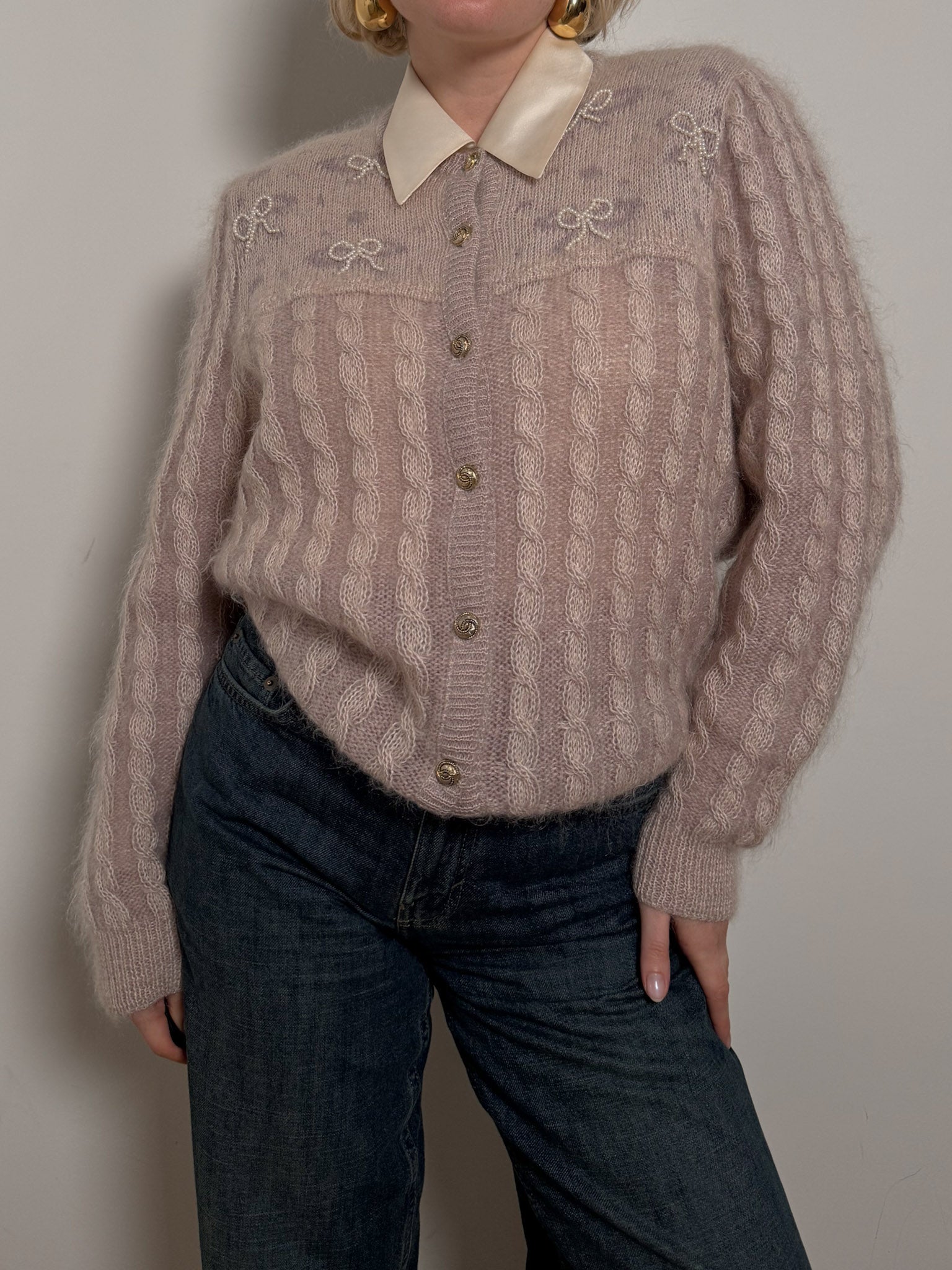 Mohair and wool pink cardigan