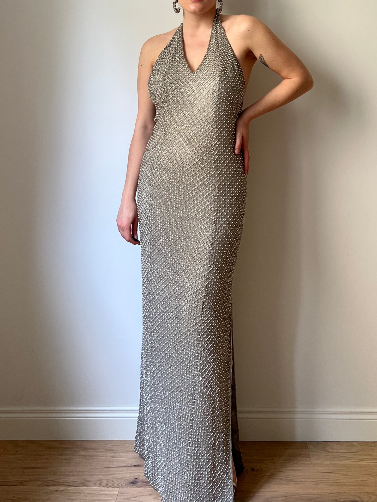 Tailored silver long dress