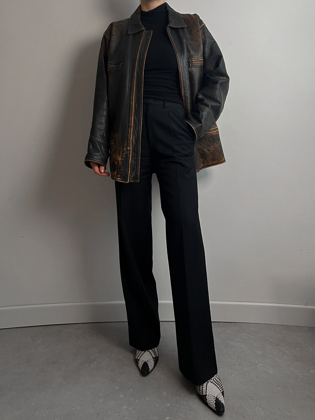 Real leather black and brown jacket
