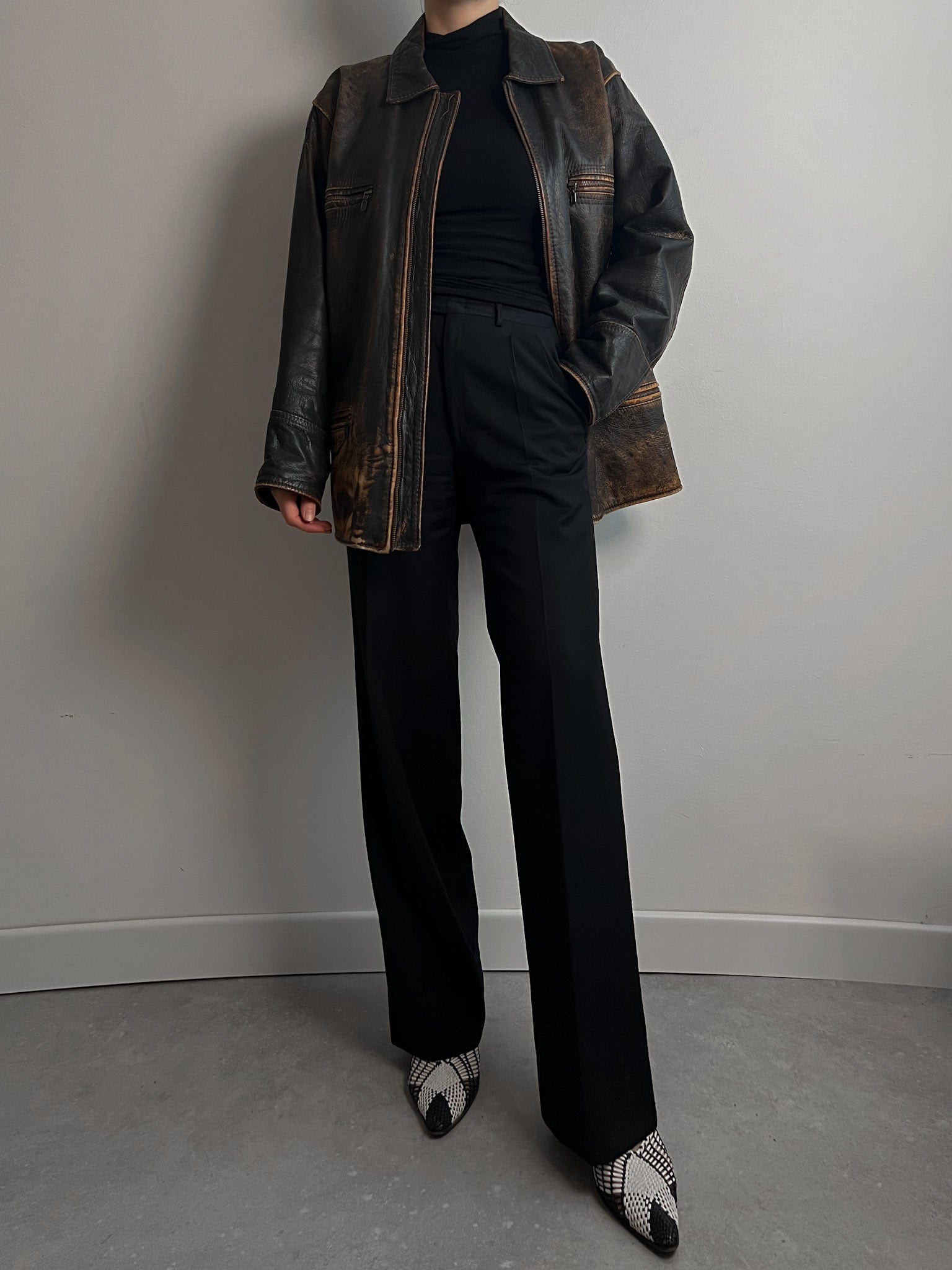 Real leather black and brown jacket