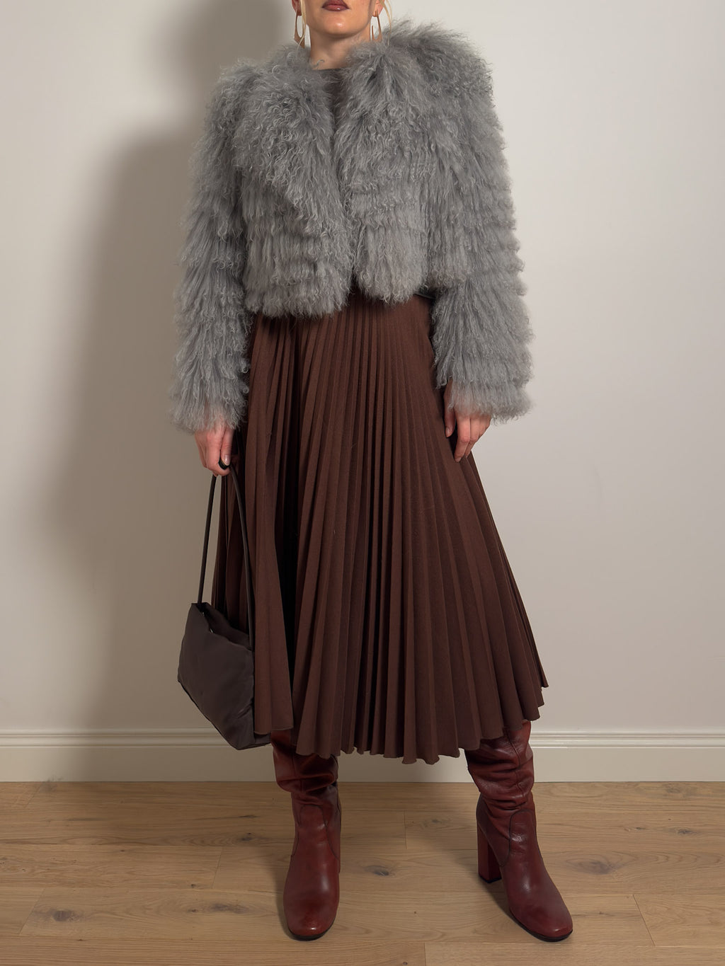 Pure virgin wool rust pleated skirt