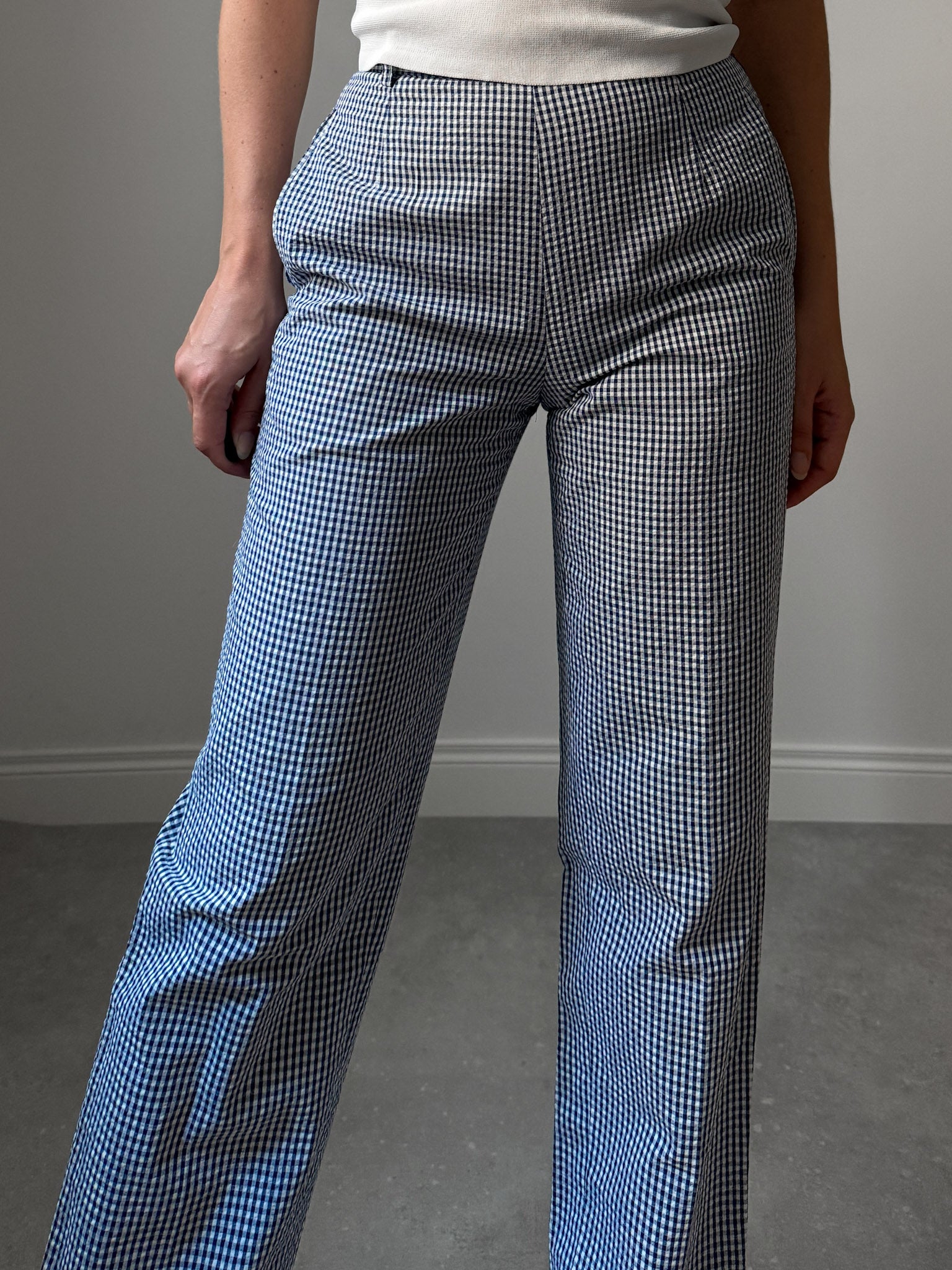 Cotton blue and white vichy pants