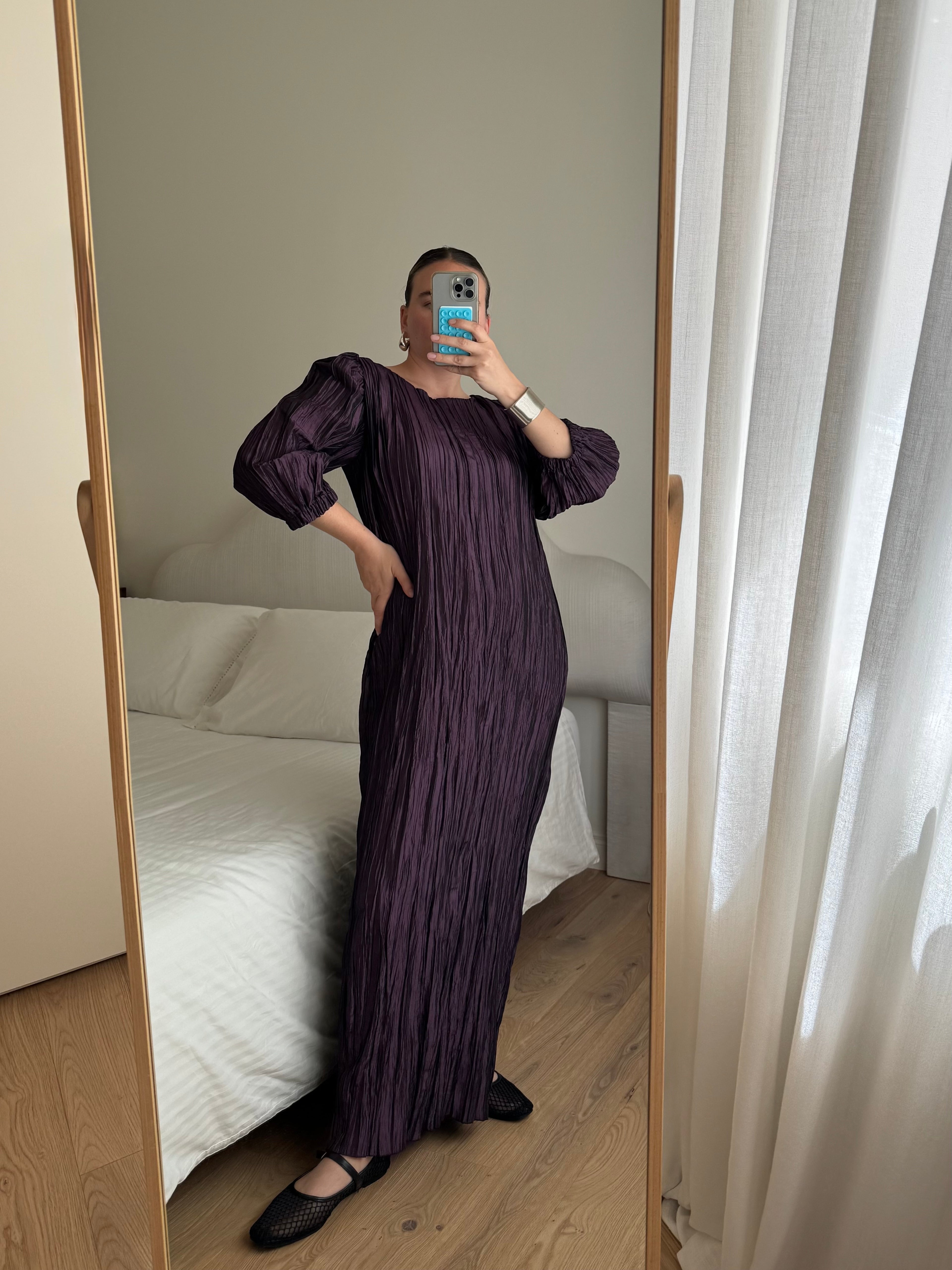 Pleated irregular purple dress