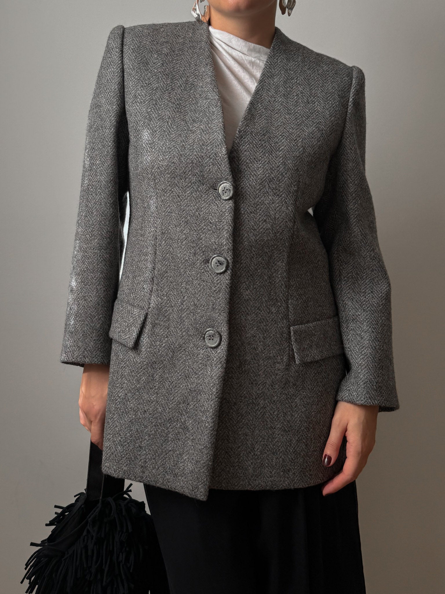 Pure wool herringbone grey blazer