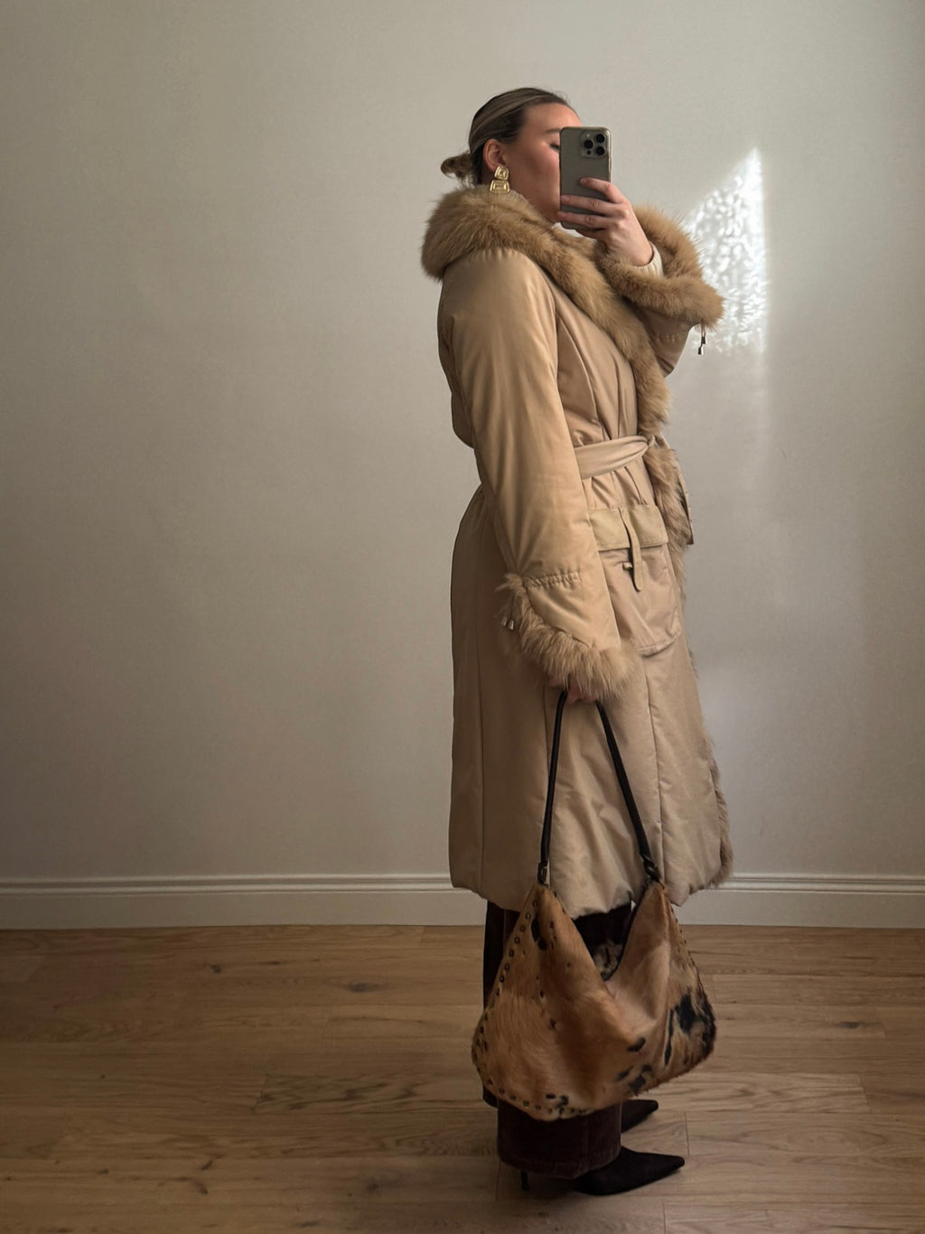Padded coat with real fur details