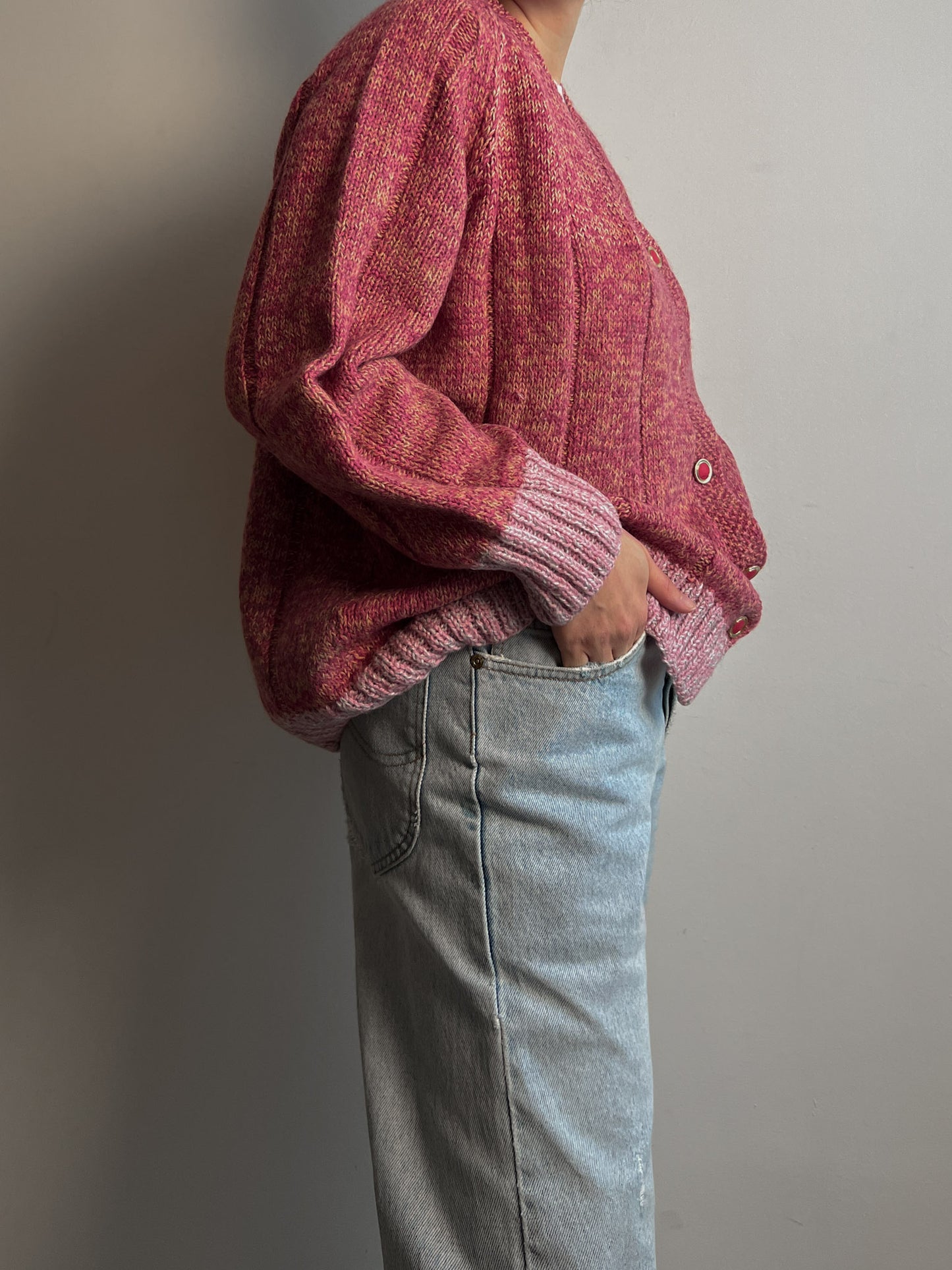 Pure wool embroidered pink cardigan