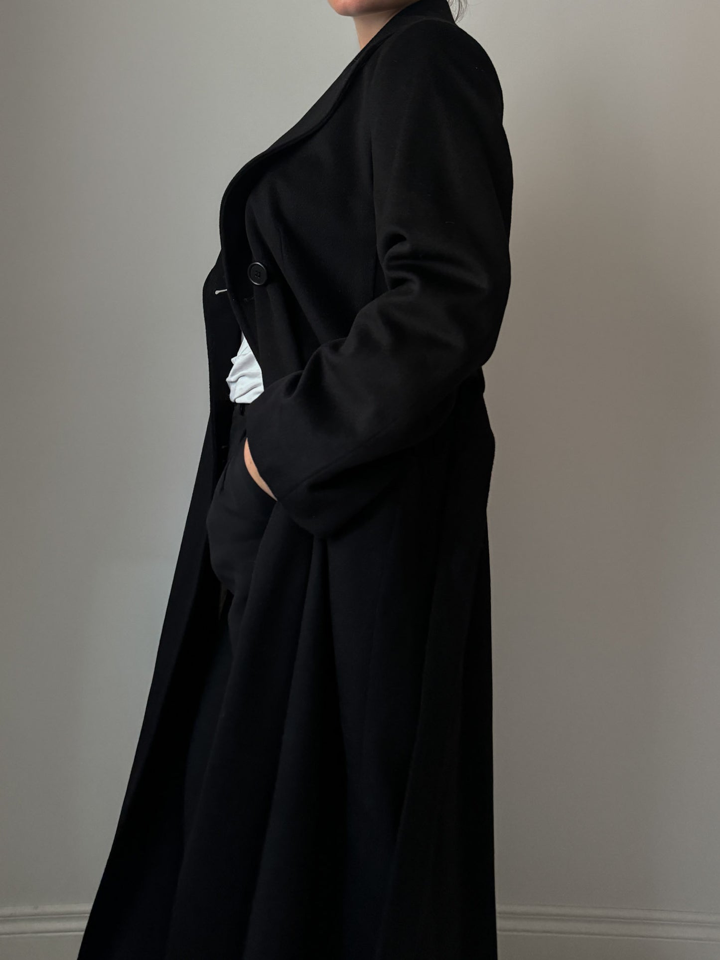 Pure wool black long coat