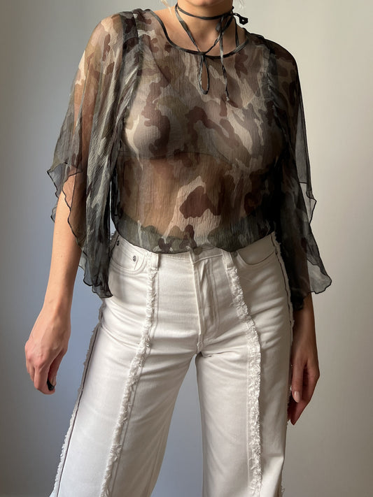 Pure silk camo blouse