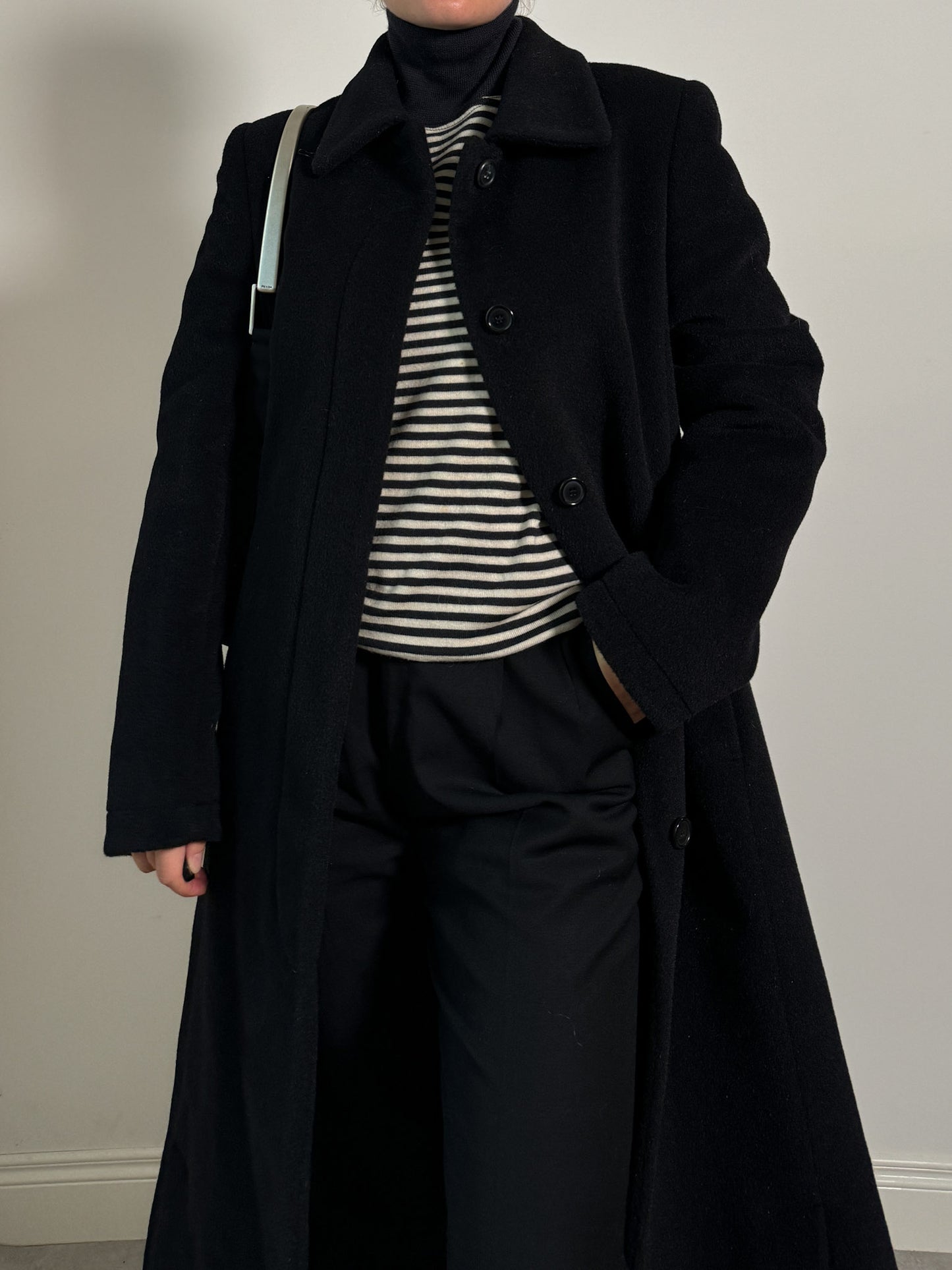 Wool and kid mohair black coat