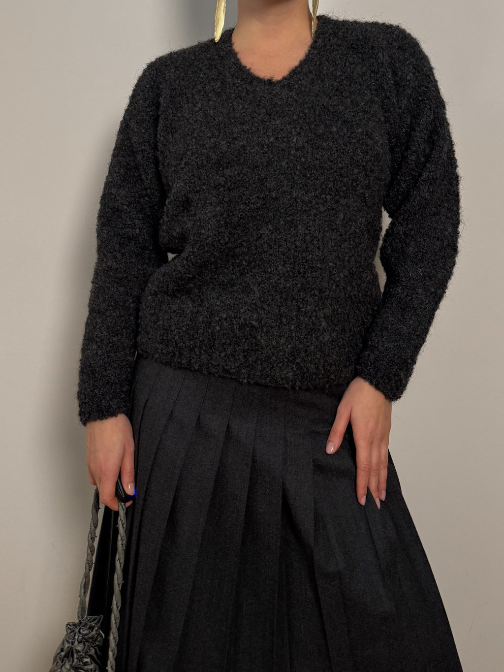 Bouclé wool anthracite pull