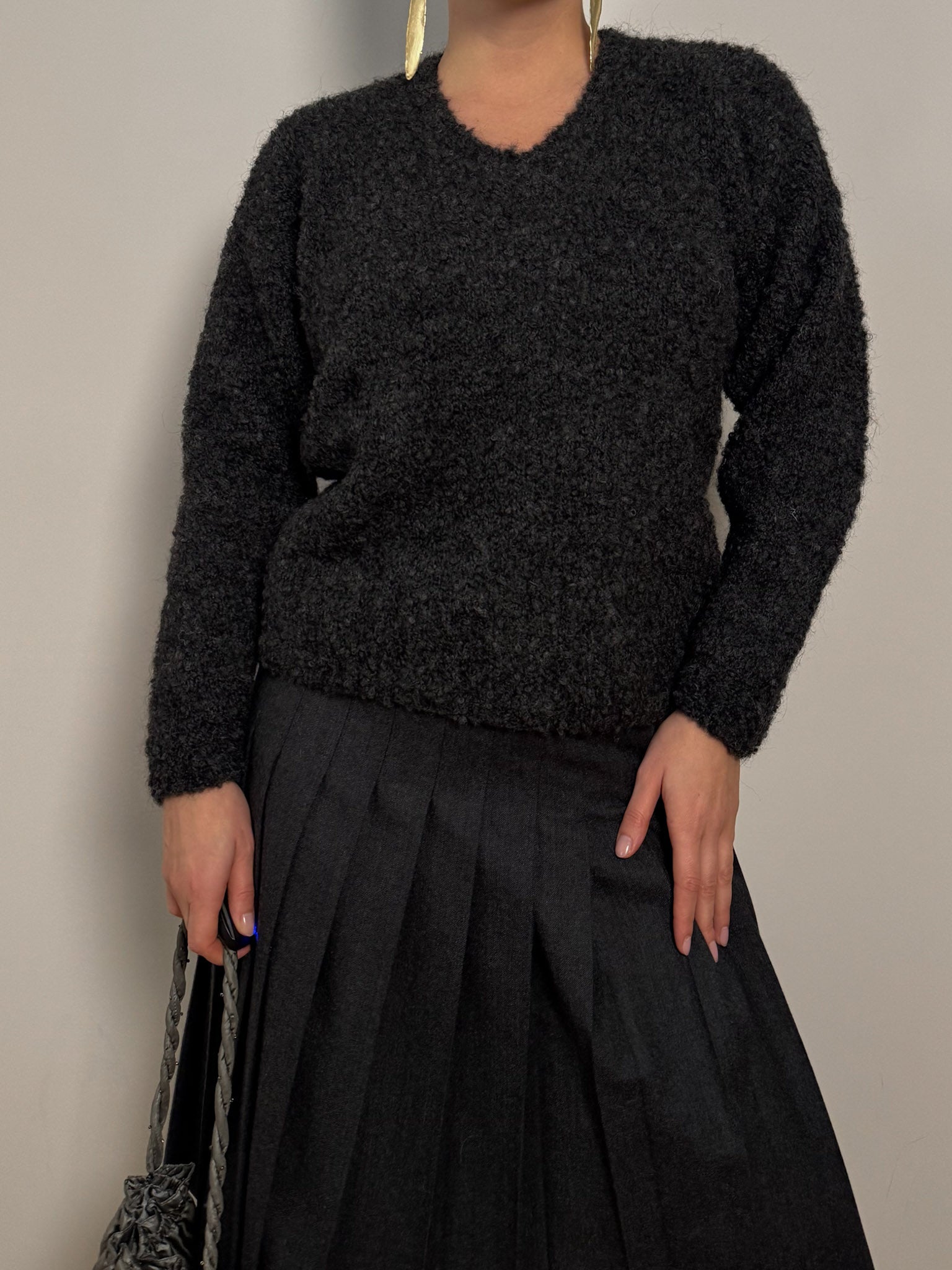Bouclé wool anthracite pull