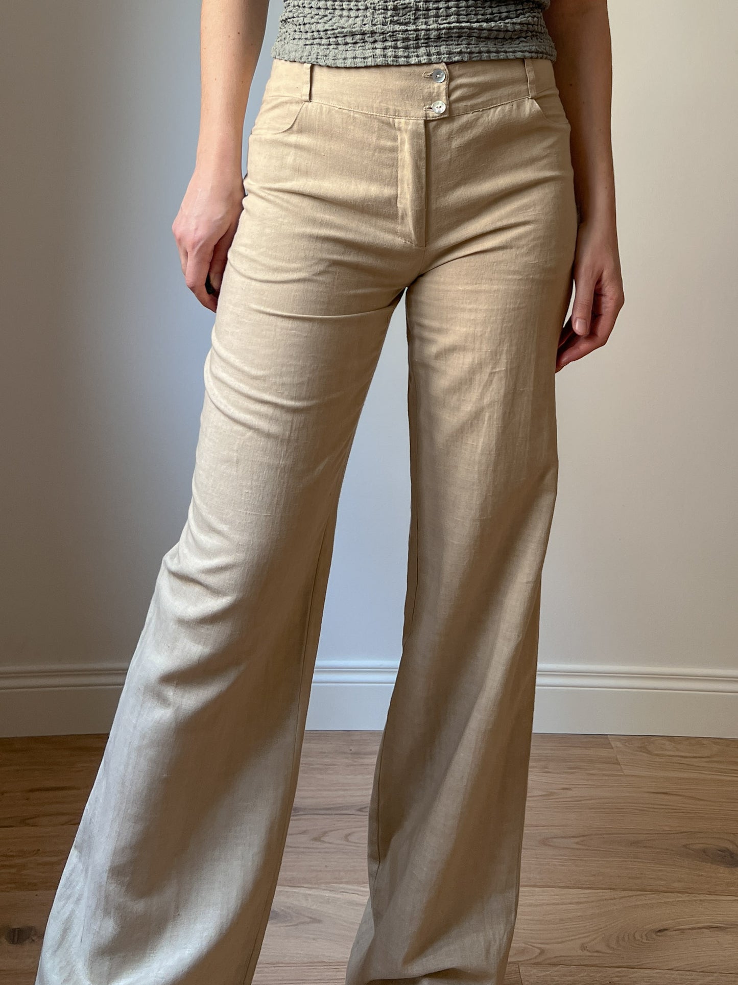 Linen and cotton beige pants